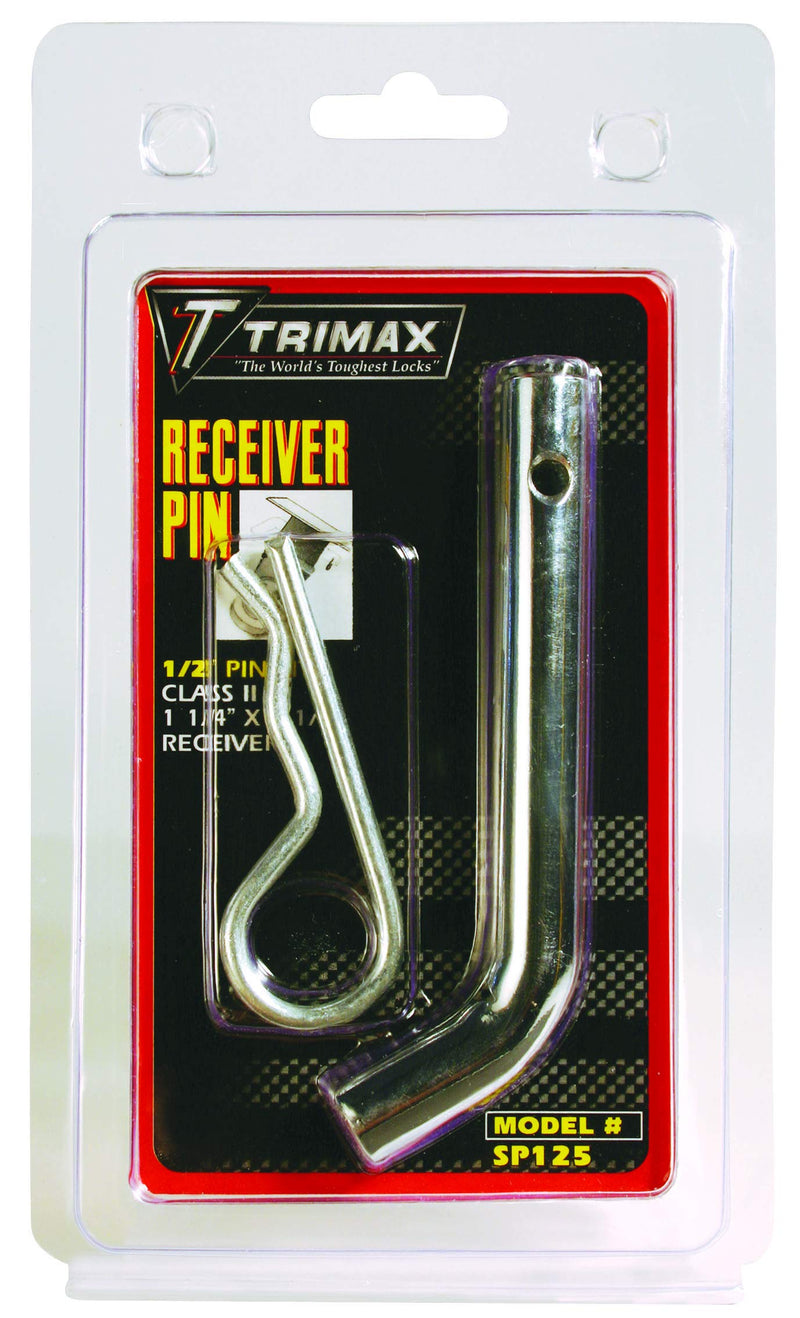 1/2" Dia. Trimax Deluxe Receiver Pin & Clip SP125, Clam Packaging, Chrome