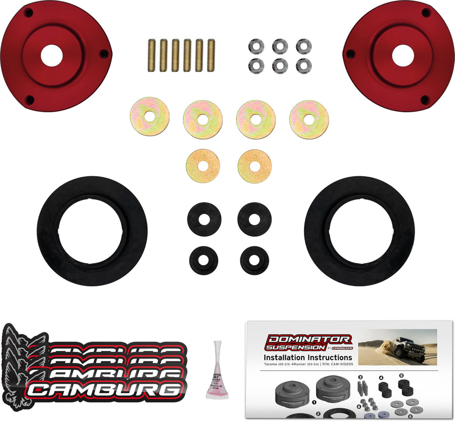 SUSPENSION DOMINATOR: 2" Lift Kit, 6061-T6 Billet Aluminum, Red Anodized, Compatible with 2WD/4WD 2003-2024 Toyota 4Runner, PRE/4WD 2005-2023 Toyota Tacoma (Excludes TRD)