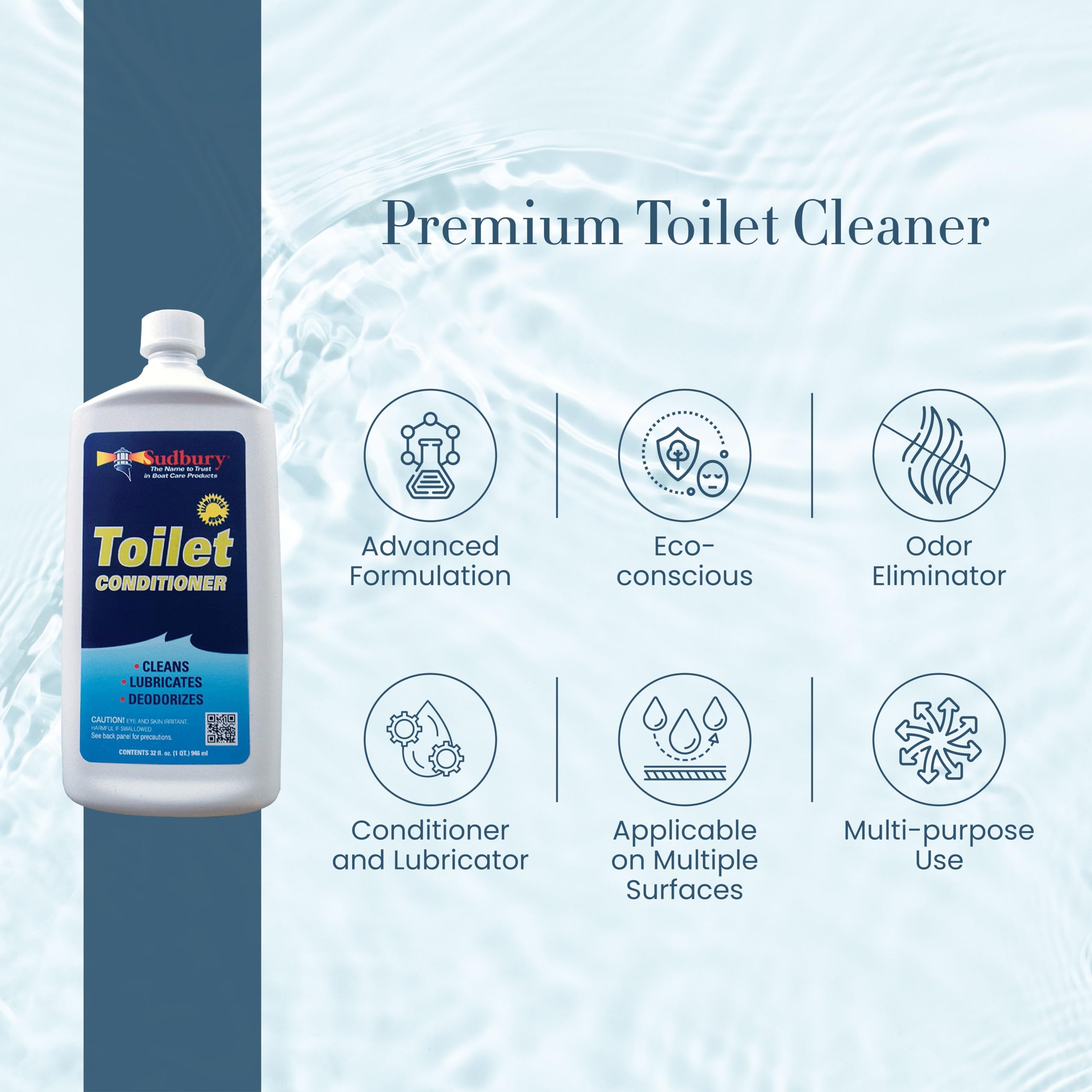 Toilet Cleaner Sudbury, Odor Eliminator for Marine Toilets, Essential Boat Accessories and Boat Cleaning Supplies, 32 oz.