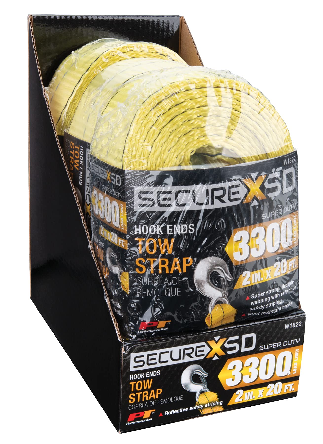 W1822 Performance Tool 2-Inch X 20' Tow Strap W/Hooks - Heavy Duty Nylon Rope for Towing Cars, Trucks, and SUVs with Ease and Safety