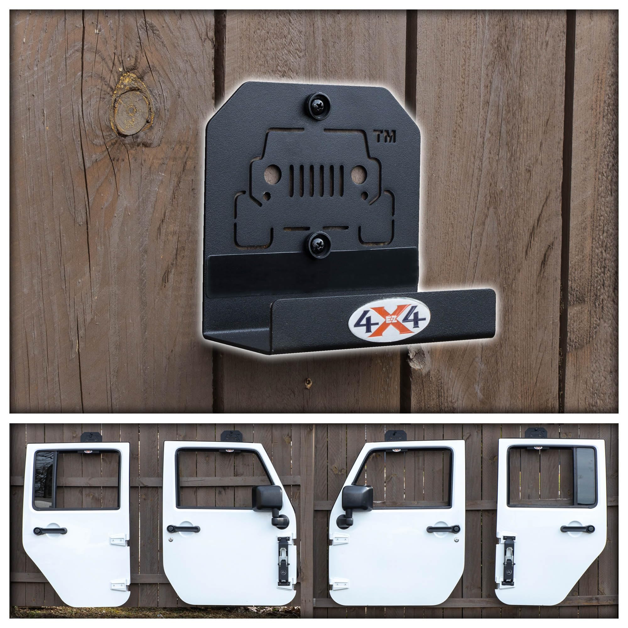 Garage Wall EZ4x4 Wrangler Door Storage Hangers, Heavy Duty Metal Storage Holder Bracket Compatible with TJ JK JKU JL JLU JT - 4 Pack Designed in USA