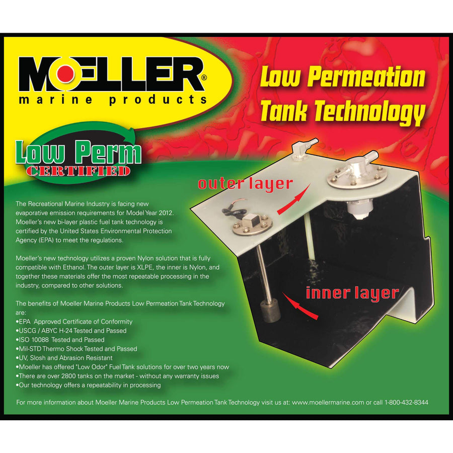 Below Deck Permanent Fuel Tank Moeller Marine 032525, 25 Gallon - 47.00 in. L x 18.03 in. W x 10.25 in. H, One