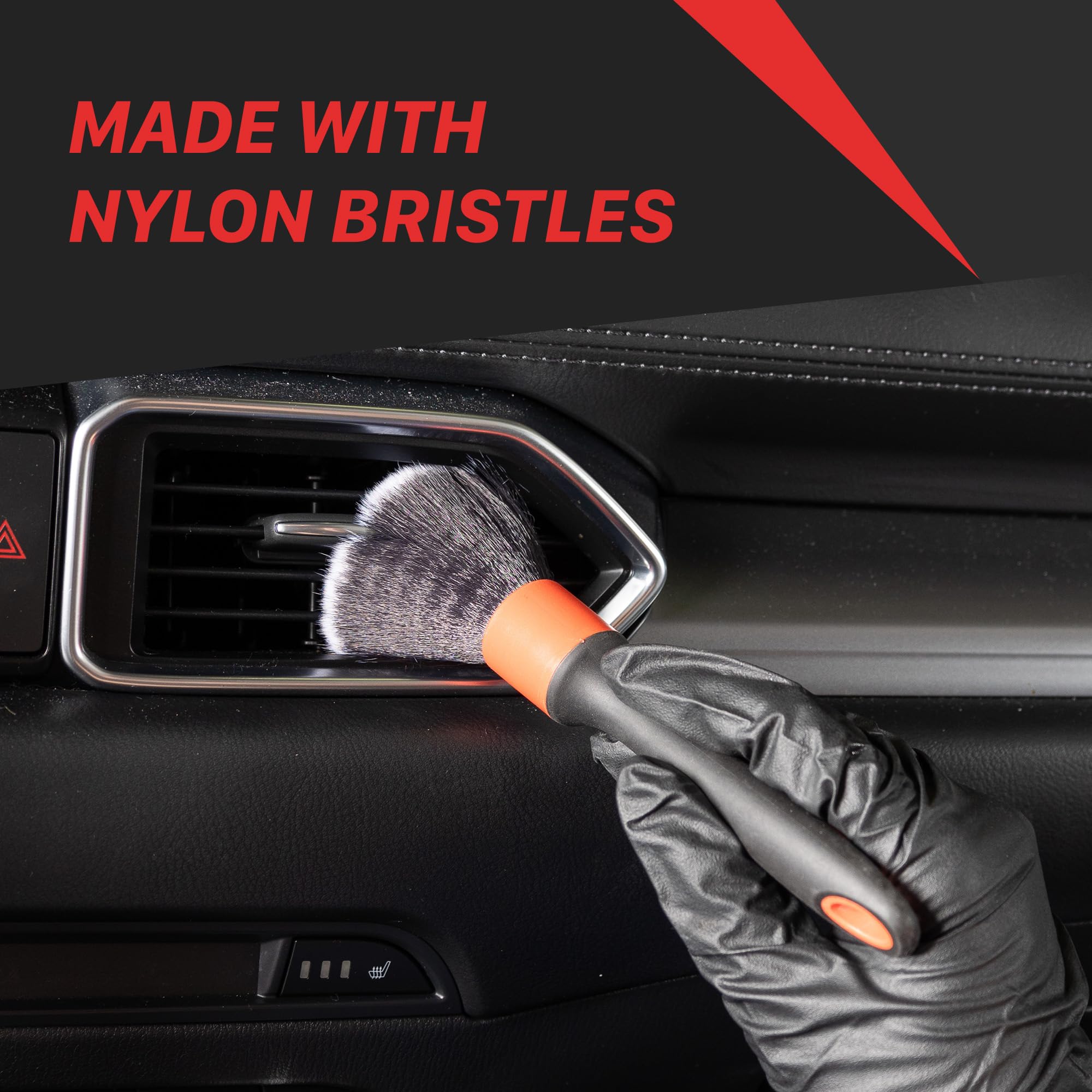 Maxshine Detailing Brush ESS Combo, Red, 2-Piece Set, Ultra Soft 612 Nylon Bristles, Non-Slip Handle, Chemical & Heat Resistant | Precision Cleaning for Auto Interior & Exterior