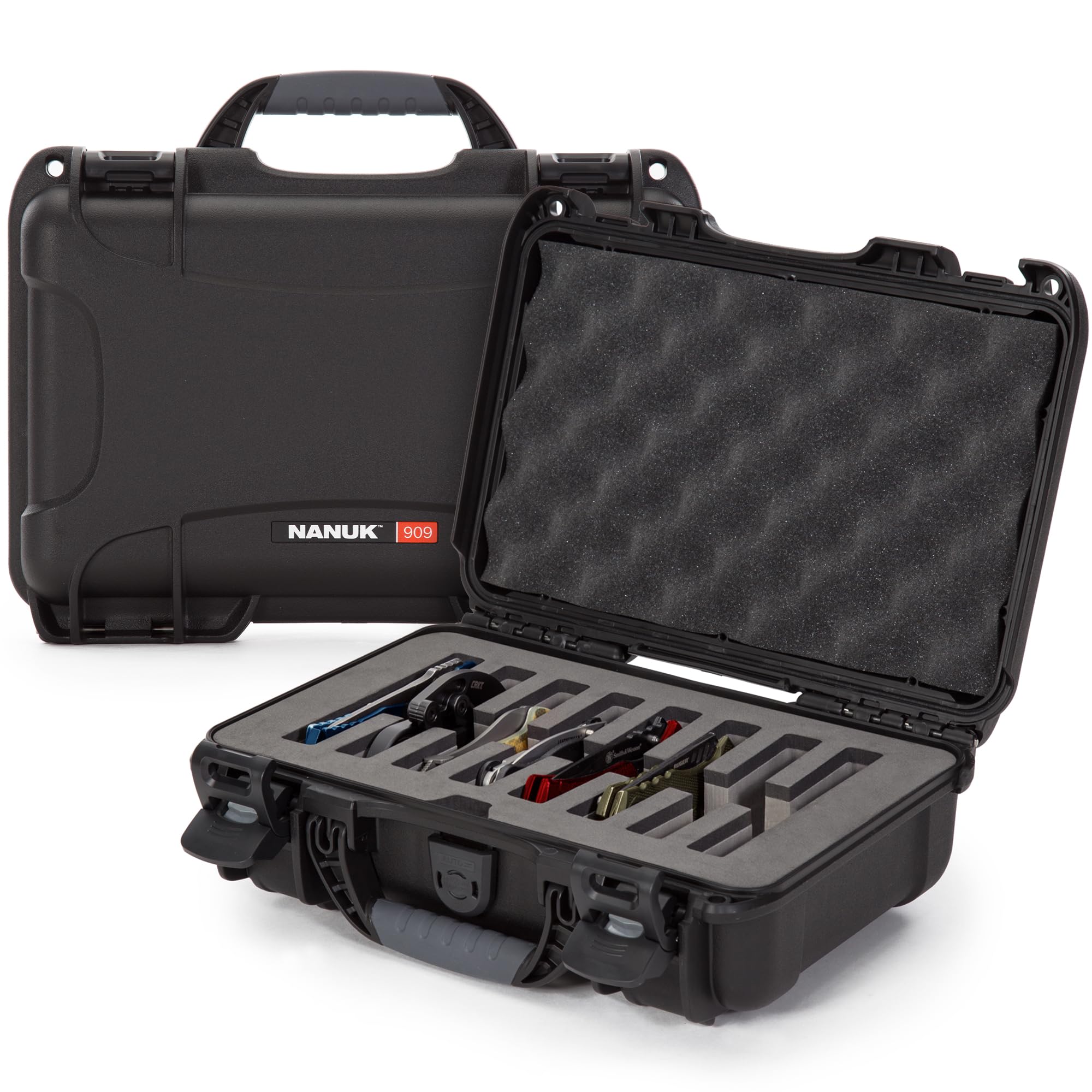 Waterproof Nanuk 909 Hard Case with Custom Foam Insert for 8 Pocket Knives, Black