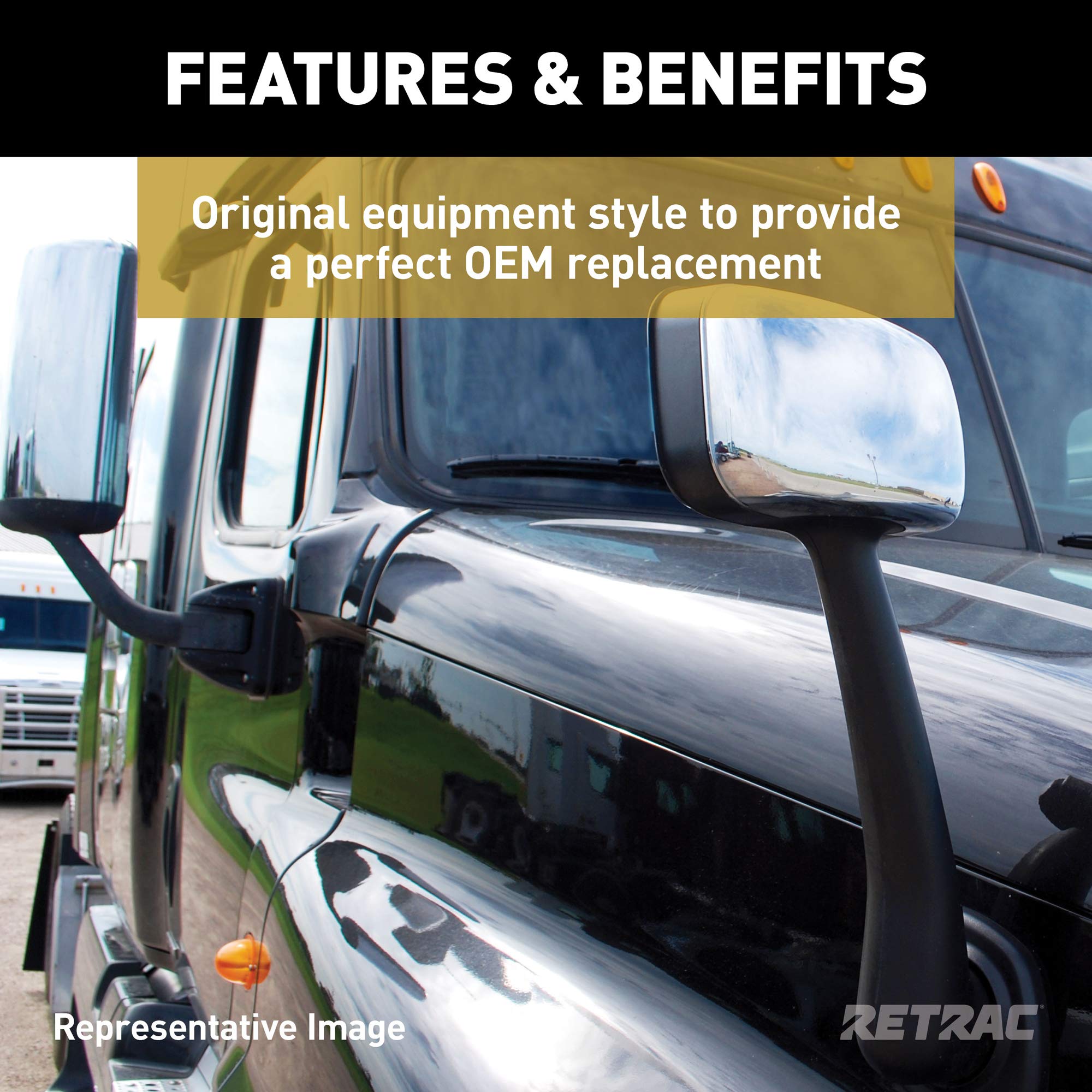 8 x 6-Inch Retrac Pedestal-Mount Driver-Side Convex Mirror Assembly, Black ABS Plastic