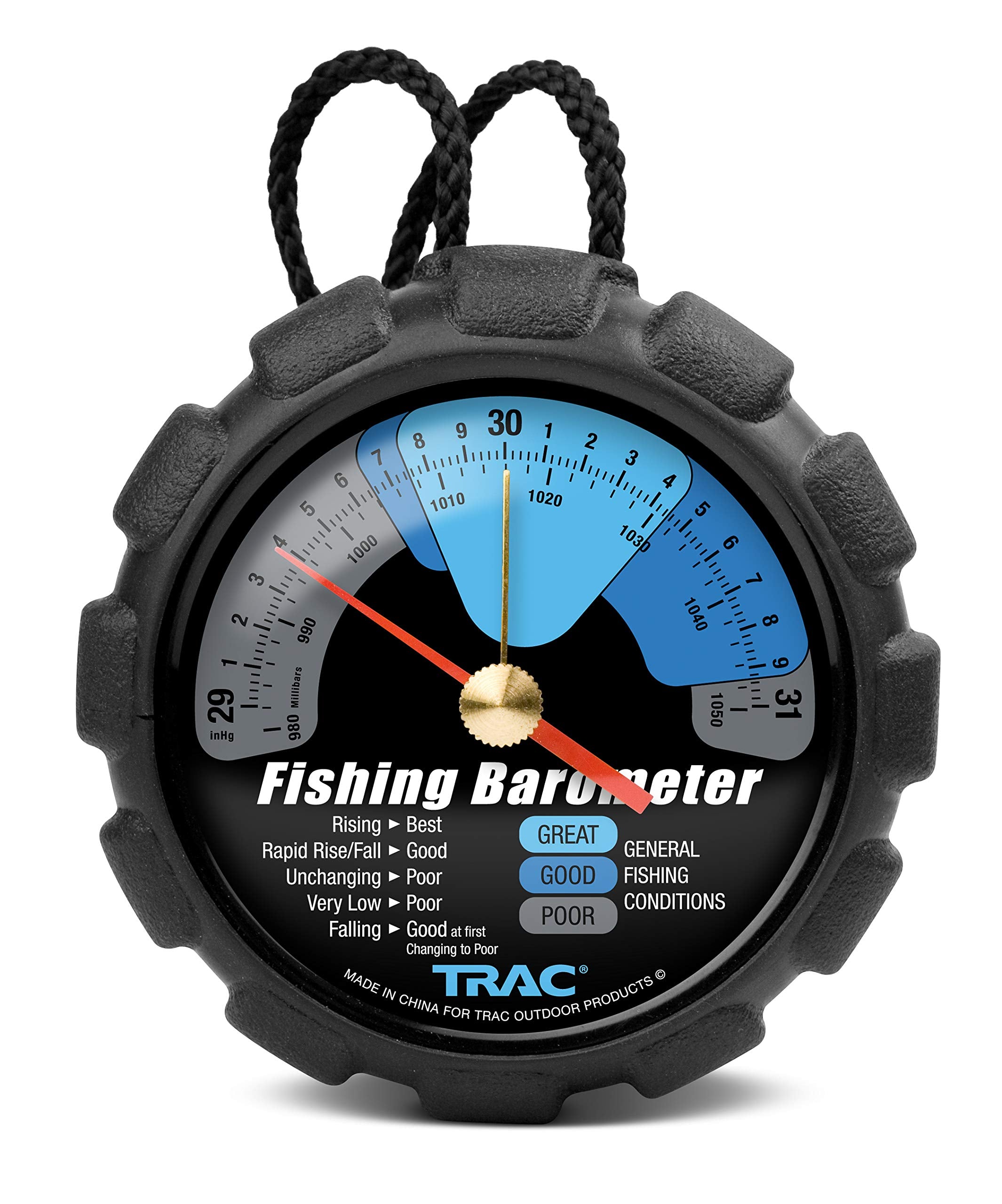 Camco Outdoors TRAC Fishing Barometer | Features an Adjustable Pressure Change Indicator with Reference Marker & Color-Coded Dial | Easily Calibrates to Local Barometric Pressure (69200)