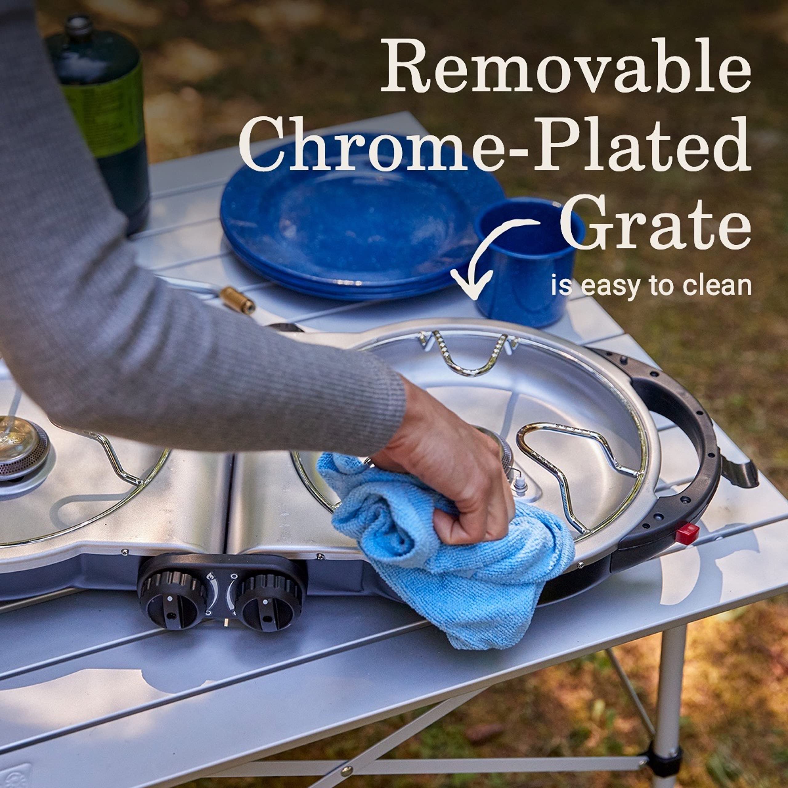 Coleman 2-Burner Fold ‘N Go Propane Stove, Dual Adjustable Burners with 20,000 BTUs of Power & InstaStart Ignition, Great for Camping, Tailgating, Grilling, & More
