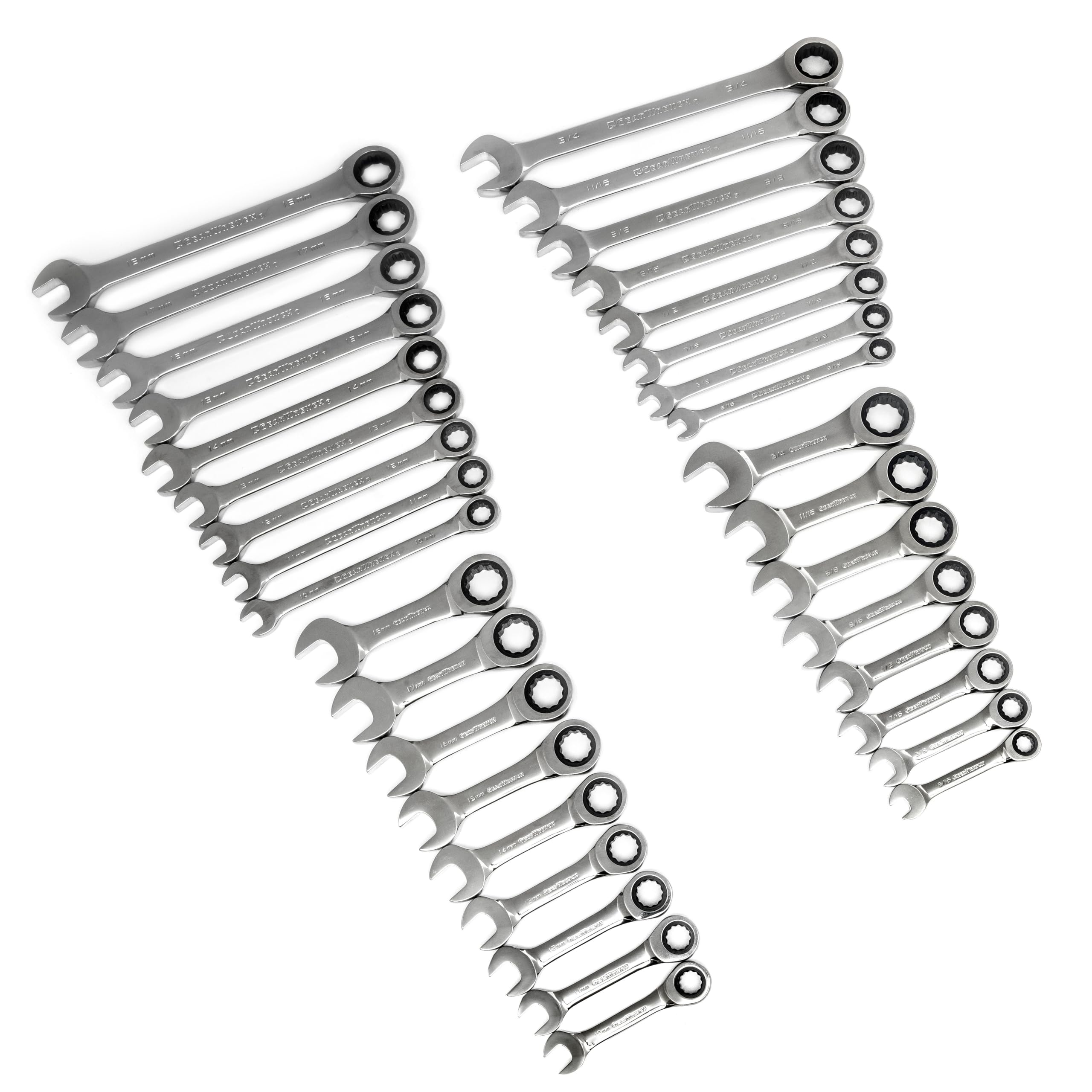 34 Pc. GEARWRENCH Standard & Stubby Ratcheting Wrench Set, SAE & Metric - 85034