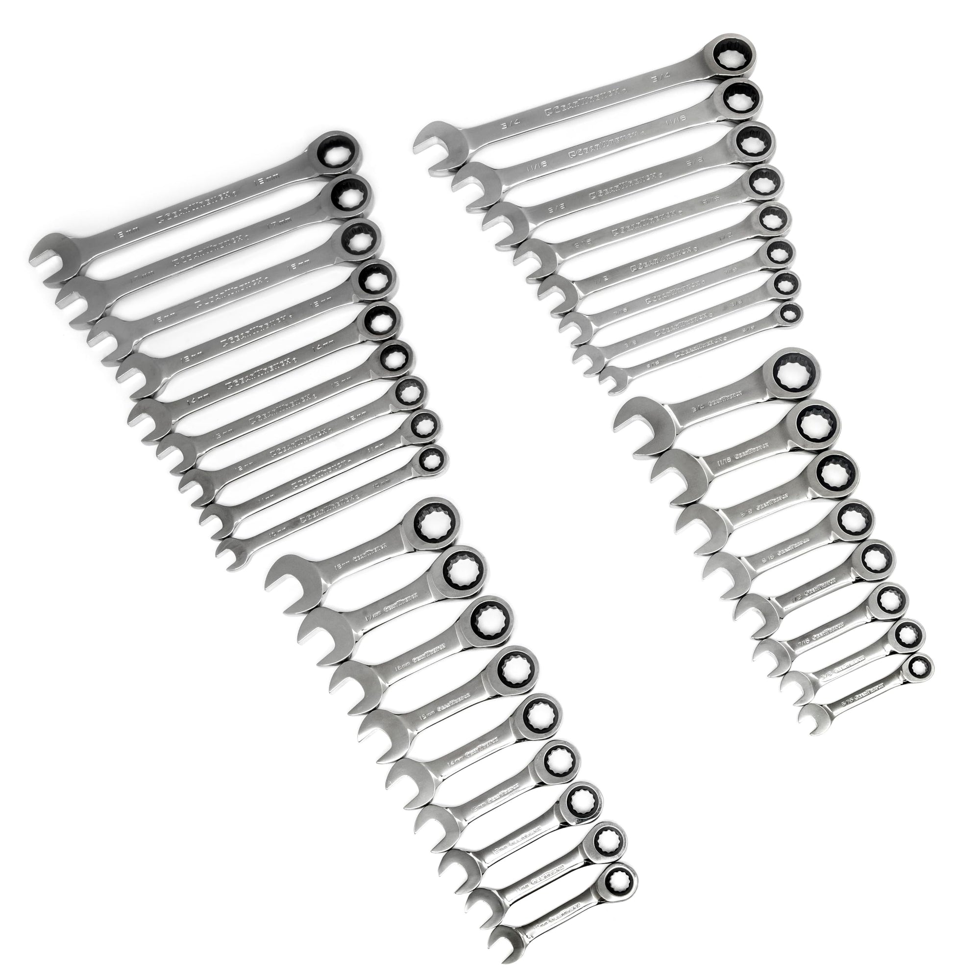 34 Pc. GEARWRENCH Standard & Stubby Ratcheting Wrench Set, SAE & Metric - 85034