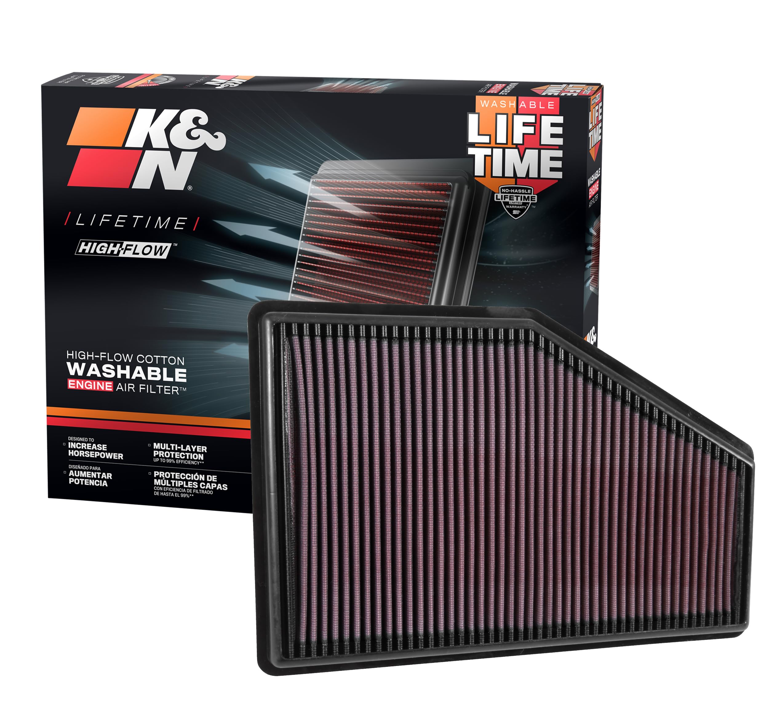 K&N High-Flow Original Engine Air Filter: Increase Power: Premium, Washable: Compatible with 2016-2025 Buick/Chevrolet/Cadillac: LaCrosse, Regal, XT4, Malibu, 33-5049