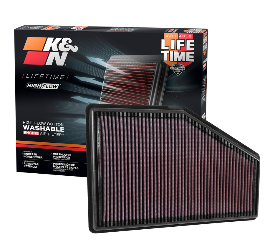 K&N High-Flow Original Engine Air Filter: Increase Power: Premium, Washable: Compatible with 2016-2025 Buick/Chevrolet/Cadillac: LaCrosse, Regal, XT4, Malibu, 33-5049