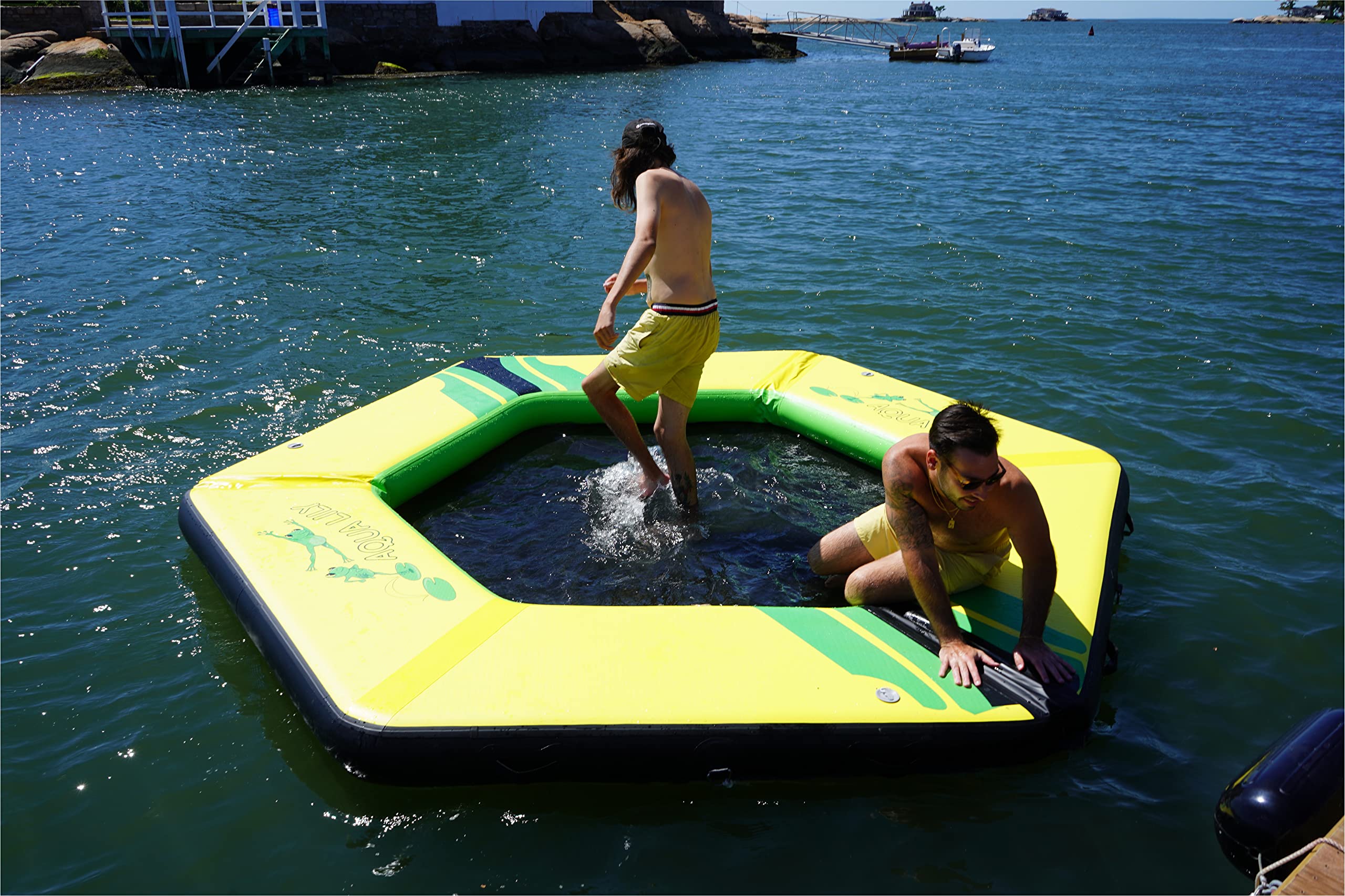 Aqua Lily Pad WateRaft Inflatable Floating Dock (12’ x 10’ Hexagon) Air Dock Platform Floating Island Raft with Surface for Pool Beach Ocean