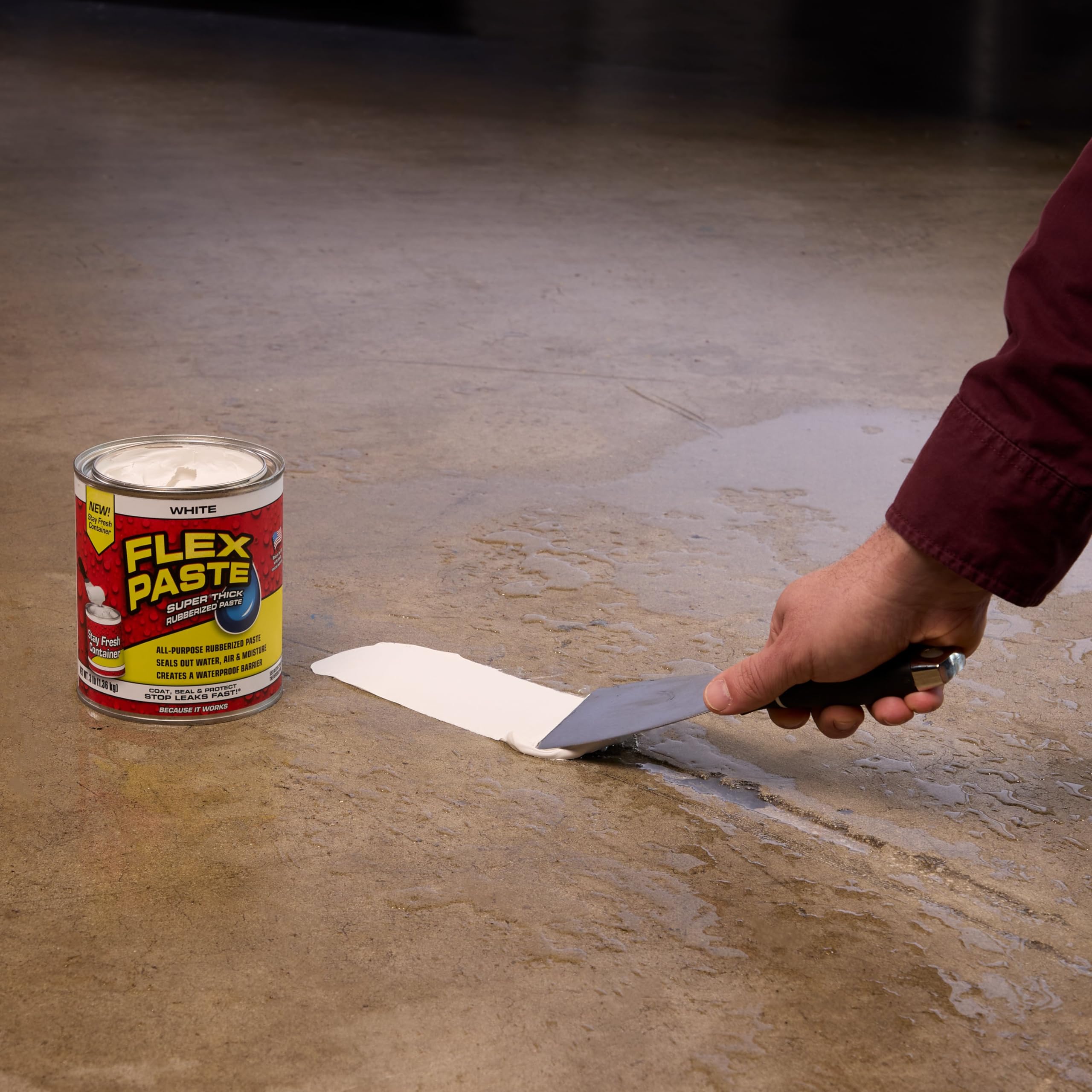 Flex Paste, Paintable Waterproof Putty, Spackle Sealant, Fill Gaps Cracks Holes - Block Out Water and Air - UV Resistant - Walls, Drywall, EPDM, Concrete, Roof, RV Repairs, White, Quart