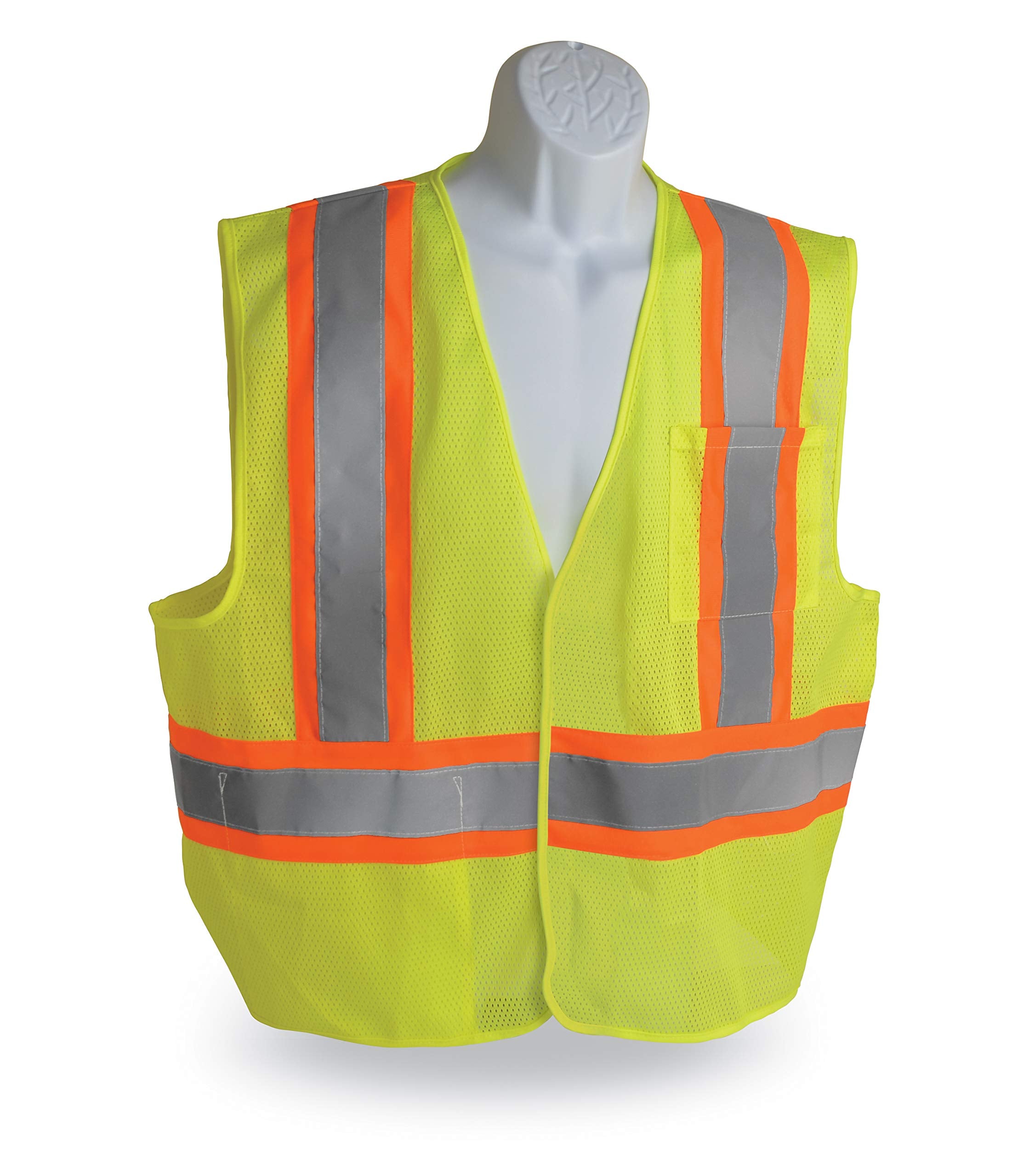 Walker's High-Visibility Dual Color Hook and Loop Reflective Tape Mesh ANSI Class 2 Outdoor Work Safety Vest with Pockets, Green, Small