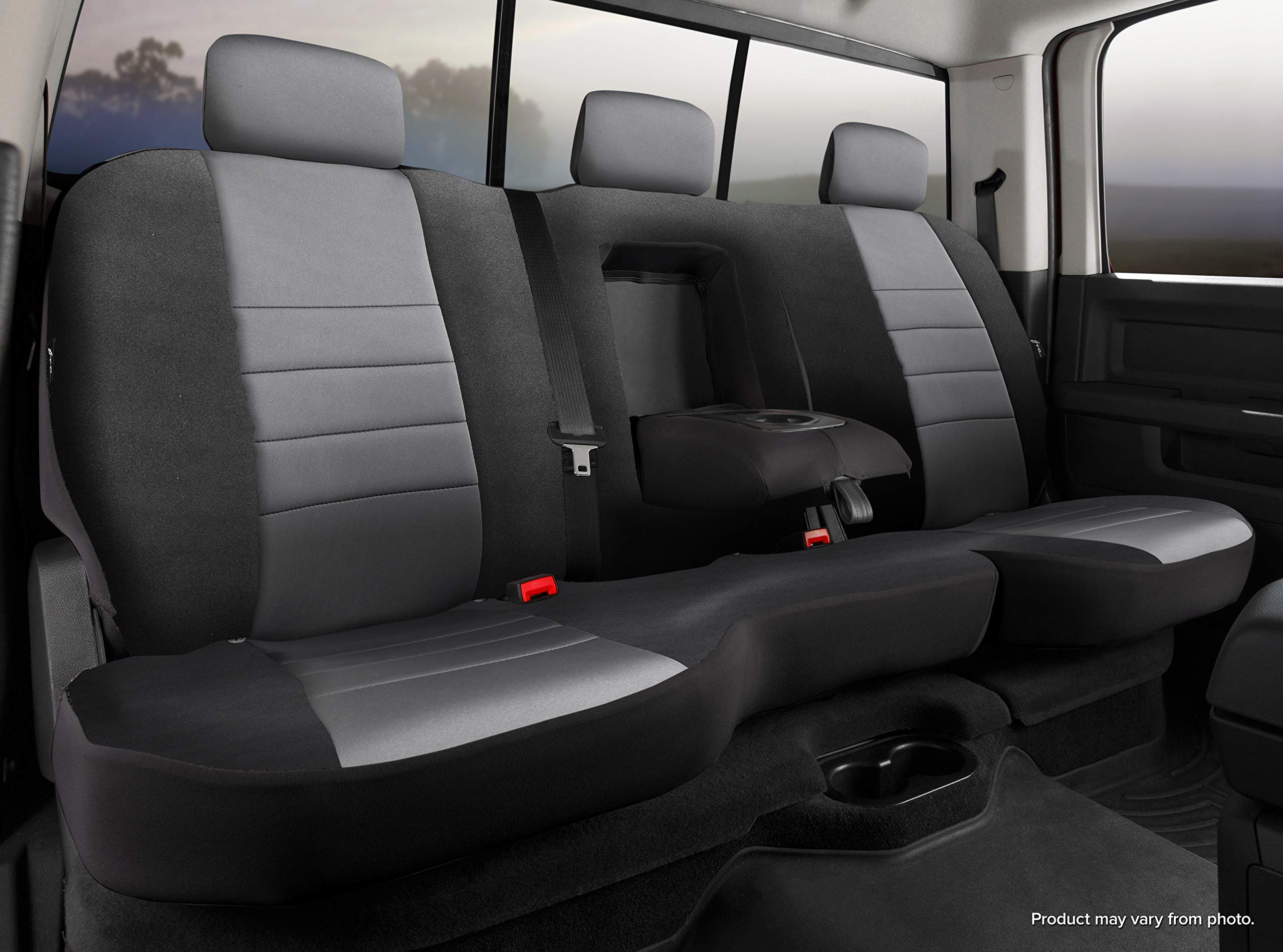 Fia Gray NP92-54 Custom Fit Rear Seat Cover Split Seat 40/60 - Neoprene (Black w/Gray Center Panel)