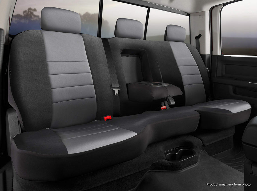 Fia Gray NP92-54 Custom Fit Rear Seat Cover Split Seat 40/60 - Neoprene (Black w/Gray Center Panel)