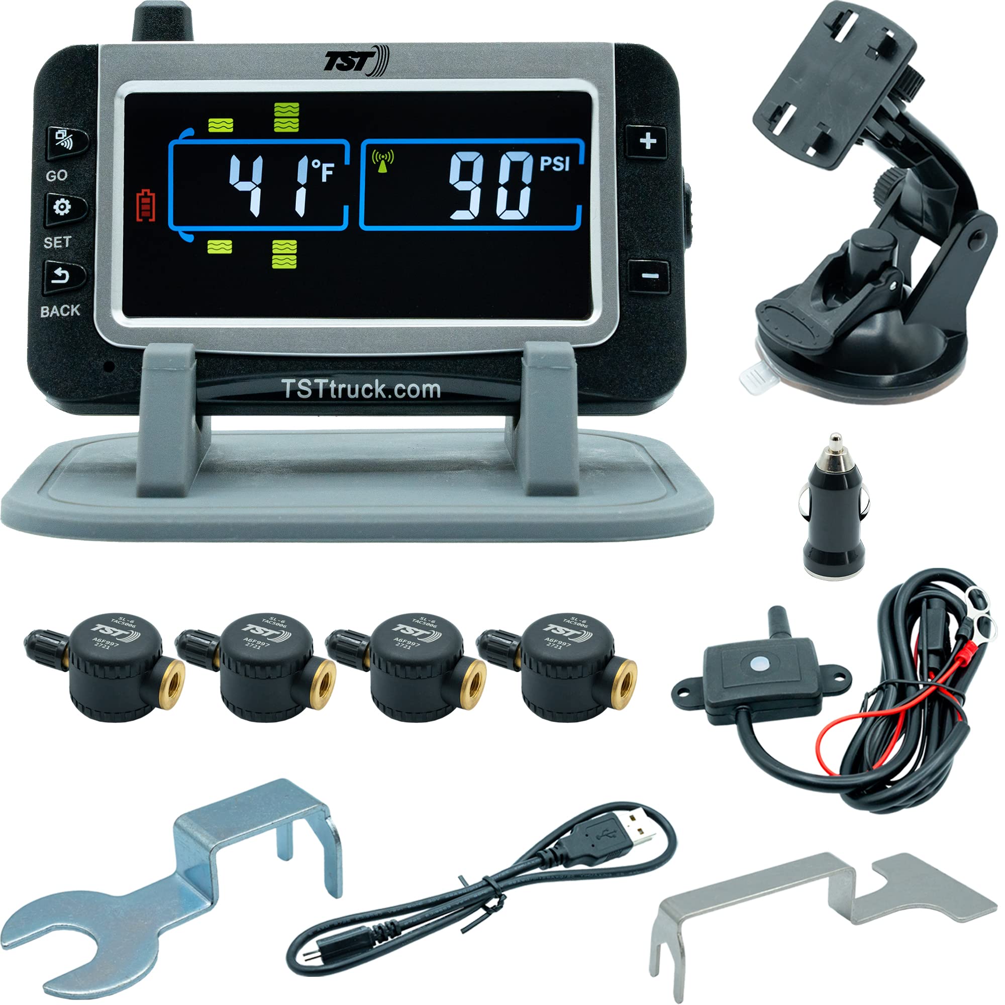 TST Tire Pressure Monitoring System 507 with 4 Flow Thru Sensors and Color Display for Metal Valve Stems by Truck System Technologies, TPMS for RVs, Campers and Trailers
