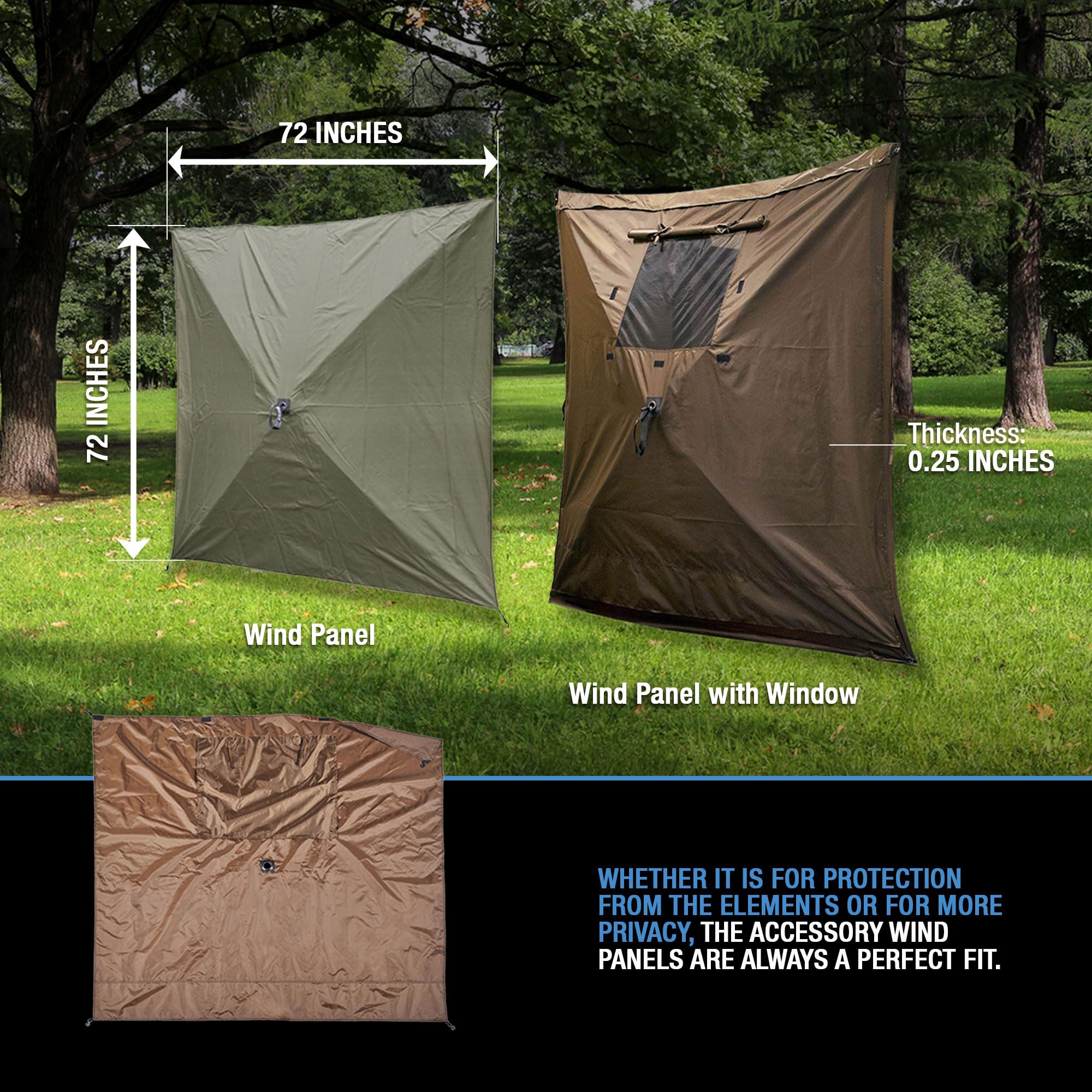 Quick-Set CLAM Wind and Sun Panel Attachment for Escape Sport Screen Shelter Canopy Tent with Carrying Bag, Accessory Only, Brown (2 Pack)