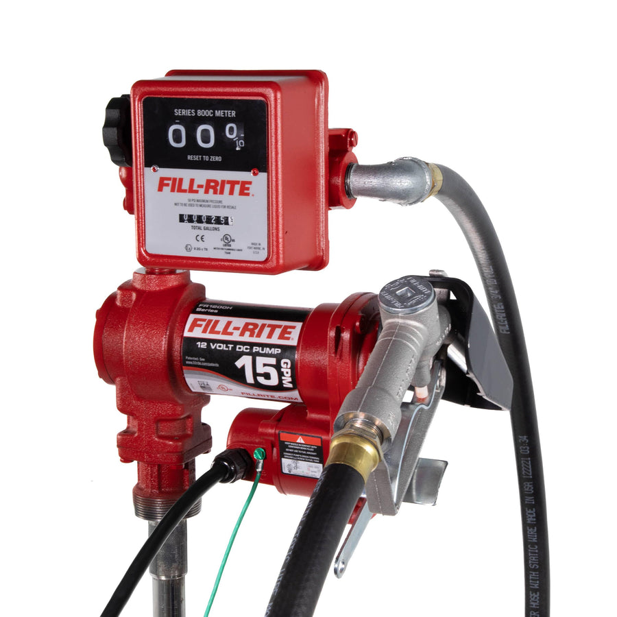 Fill-Rite 12V FR1211H 15 GPM Fuel Transfer Pump with Standard Mechanical Meter Package, Gallons | Gasoline, Diesel, Kerosene, Ethanol & Methanol Blends & Biodiesel