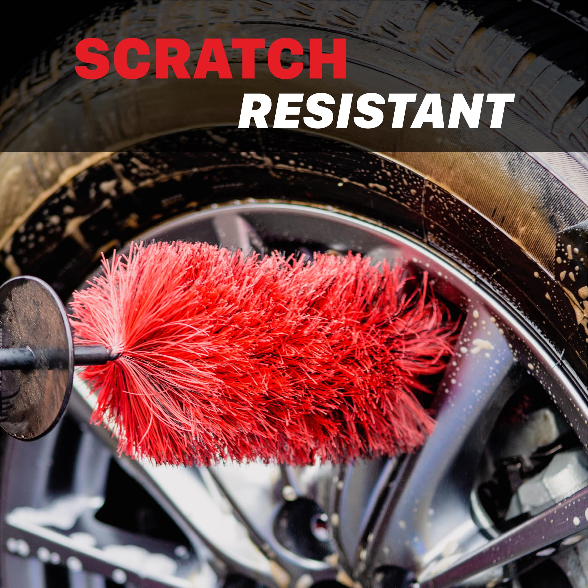 Wheel & Rim Brush Maxshine 10” (Red & Black) | Large Soft Bristle PP Material with Comfort Grip & Knuckle Guard | Scratch-Free Wheel Cleaning Brush | Universal Car Detailing Tool for Rims & Tires