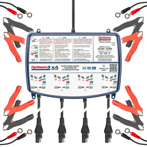 Smart Quad-Bank Battery Saving Charger OptiMate3 0.8A x4 Bank for 12V Lead-acid Motorcycle and Powersport Batteries
