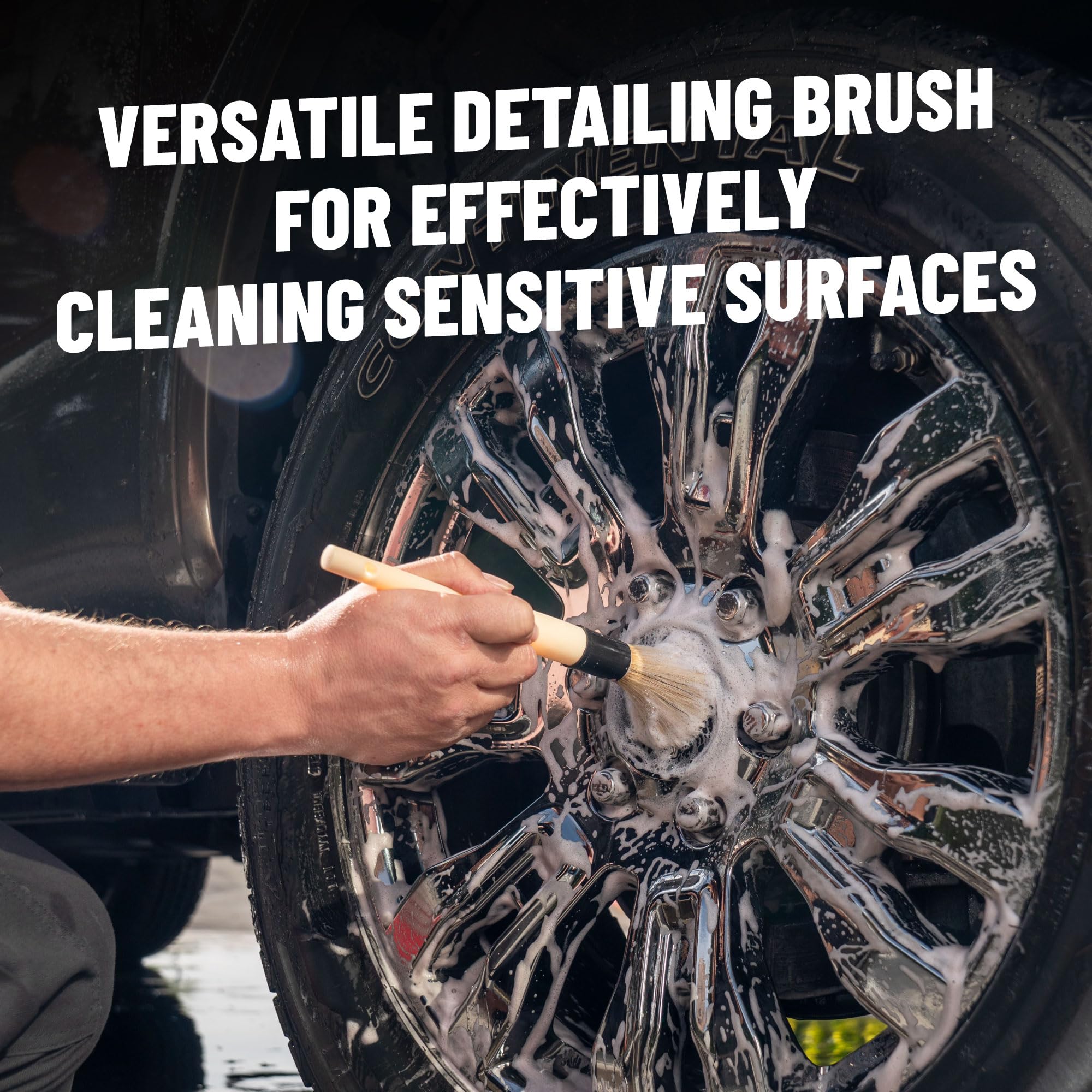 Boars Hair Detailing Brush Chemical Guys - Gentle Scratch-Free Cleaning for Wheels, Grilles, Emblems, and Interior Surfaces - Versatile Multi-Purpose Auto Detailing Brush for Deep Cleaning - Acc_S90