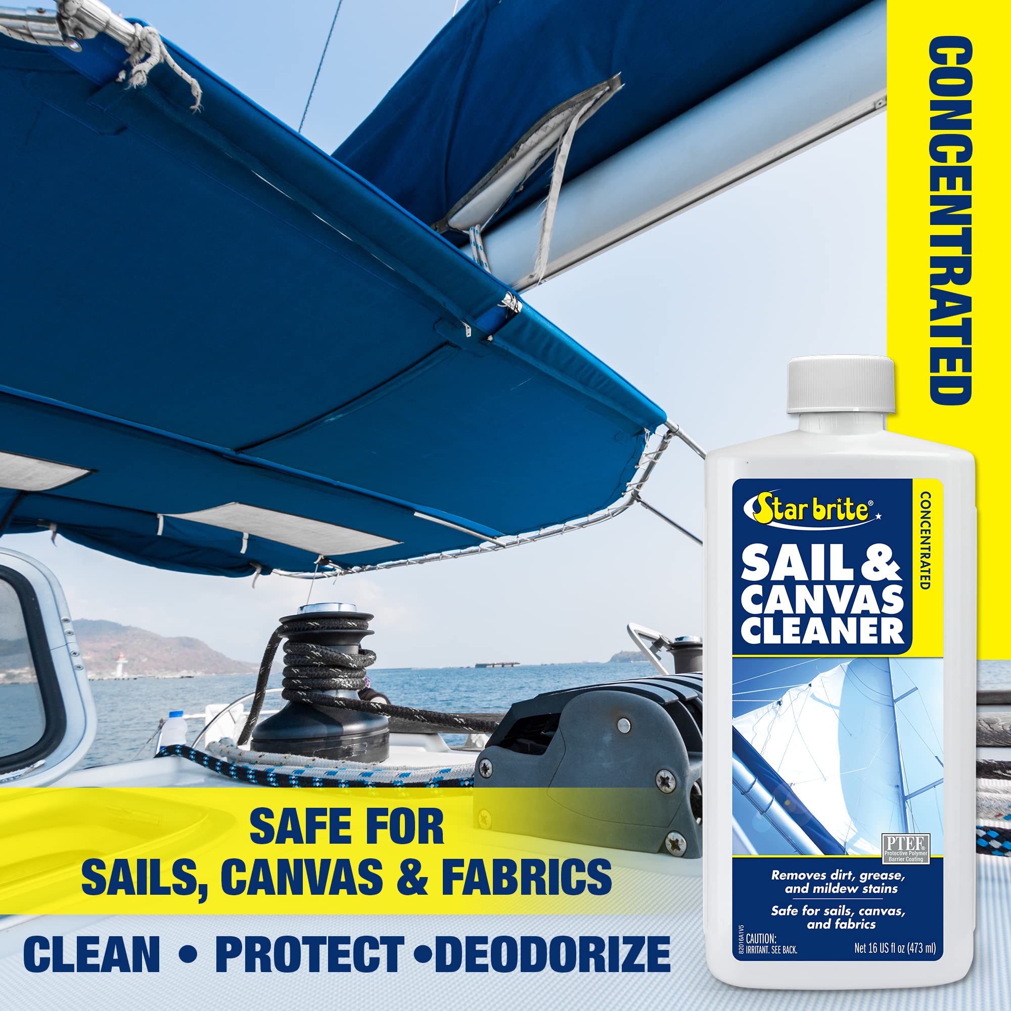 Star Brite Sail & Canvas Cleaner Concentrated - Specially Formulated for All Natural & Synthetic Fabrics - Deep Cleans, Protects, Deodorizes - 16 Oz Concentrate Makes 64 OZ of Cleaner (082016)