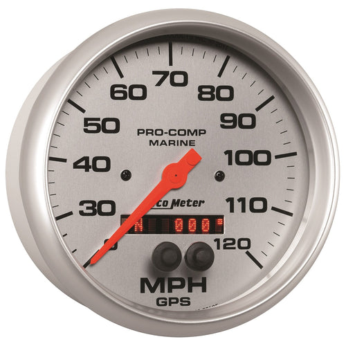 Gauge AutoMeter Speedometer (Marine Silver Ultra-Lite 5", 120Mph, GPS, Marine Silver 200646-33)