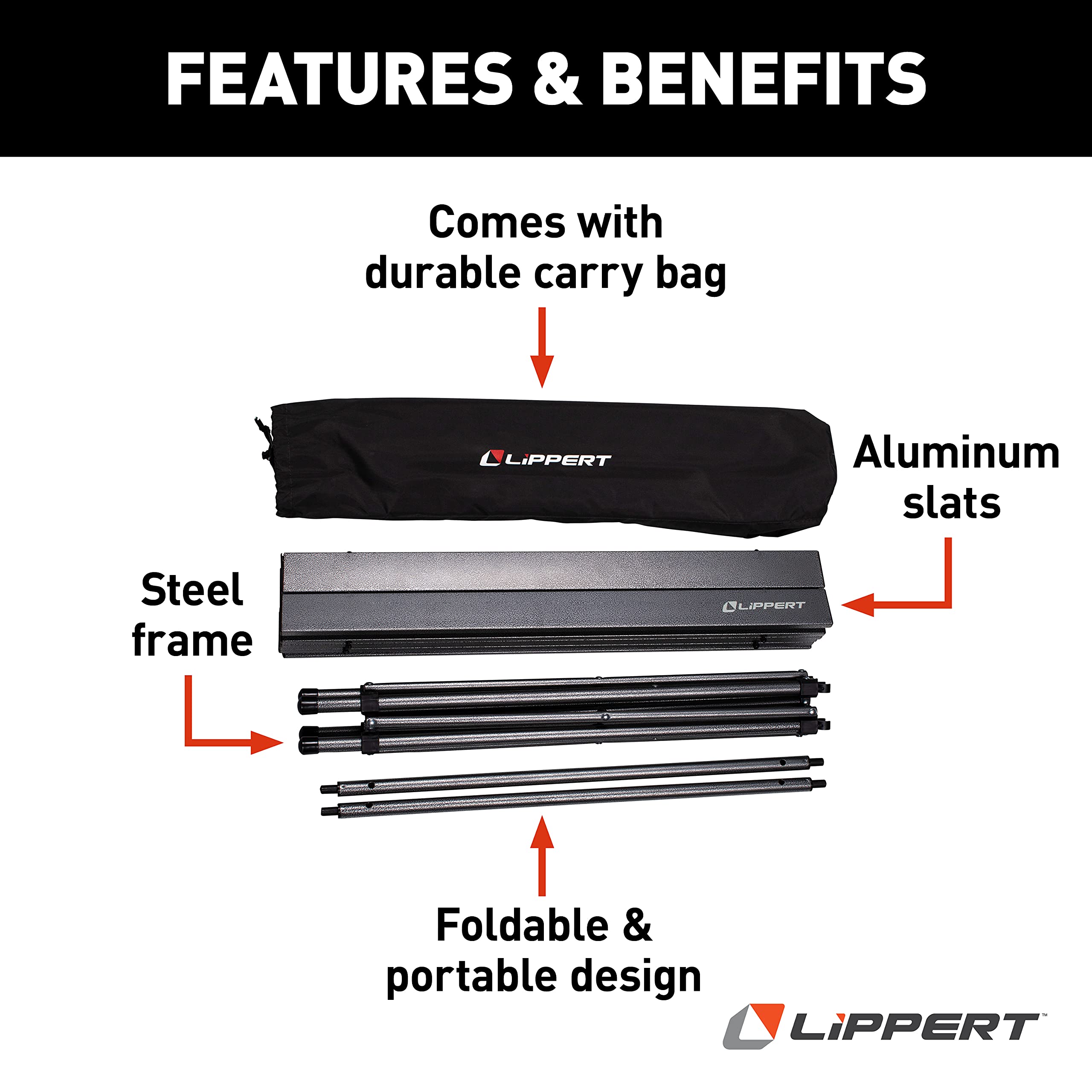 Lippert HD Hybrid Camp Table Foldable with Carry Bag White 27 1/2” x 27 1/2” x 27 1/2" (H x W x D),Hammer Grey