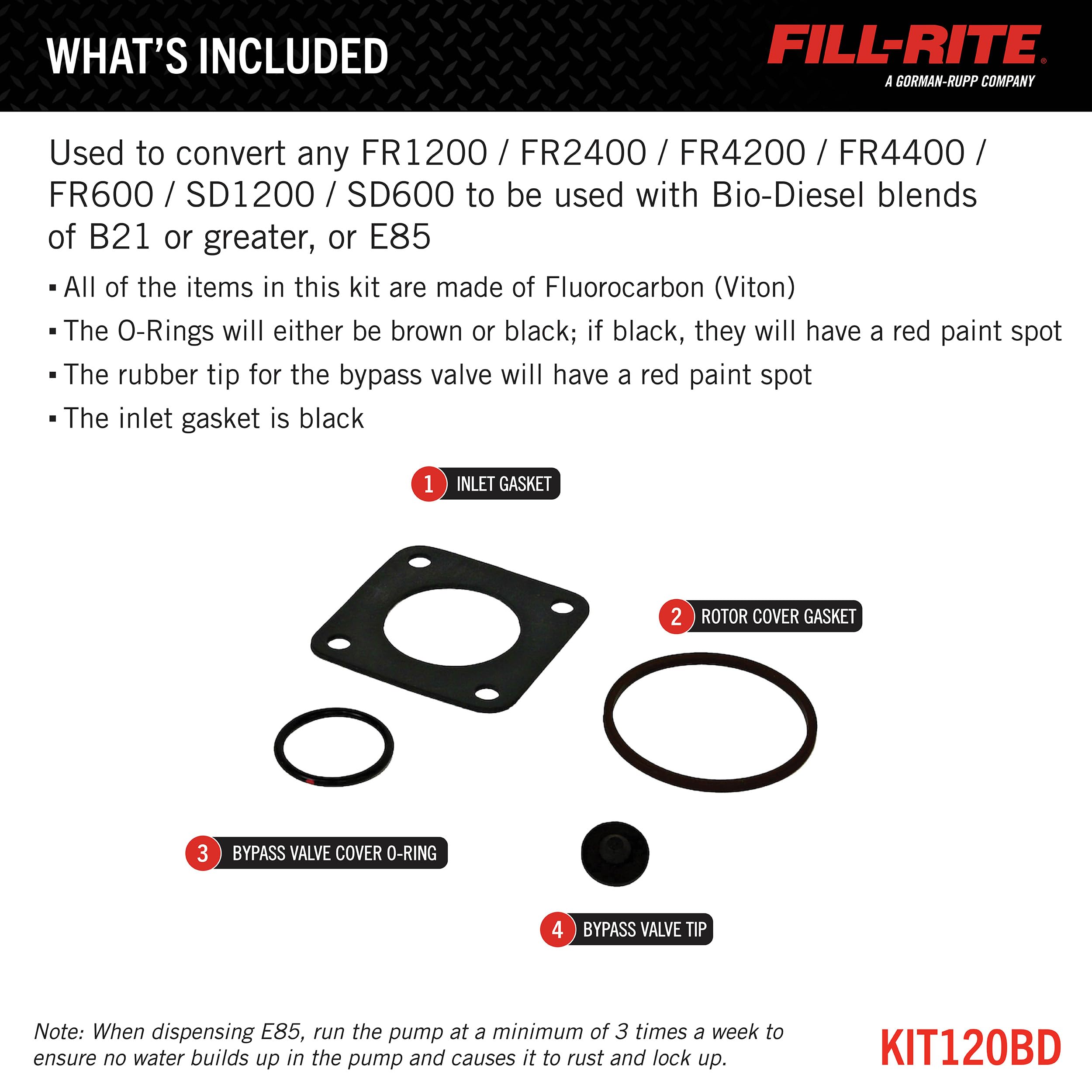 KIT120BD Fill-Rite Conversion Kit to Bio-Diesel/E85 Pump for FR600, FR1200, FR2400, FR4200, FR4400, SD1200, SD600 Series Pumps