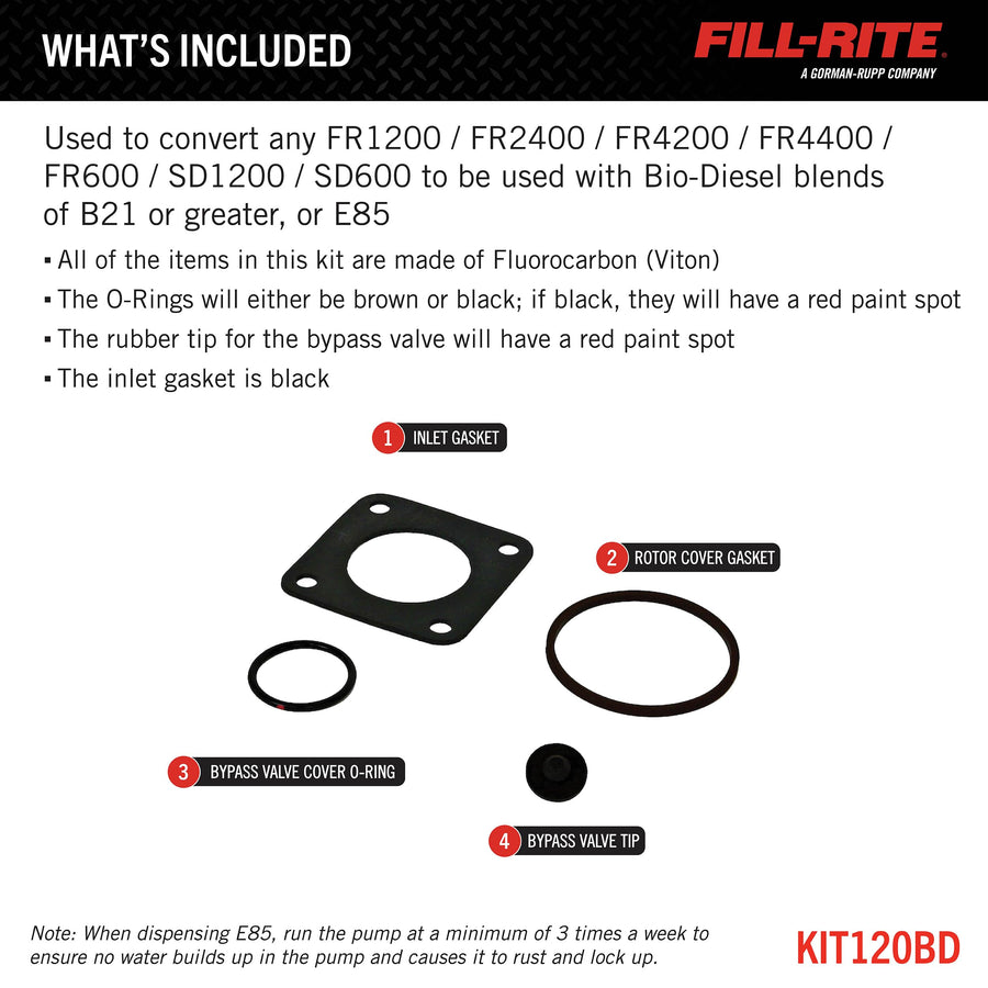 KIT120BD Fill-Rite Conversion Kit to Bio-Diesel/E85 Pump for FR600, FR1200, FR2400, FR4200, FR4400, SD1200, SD600 Series Pumps