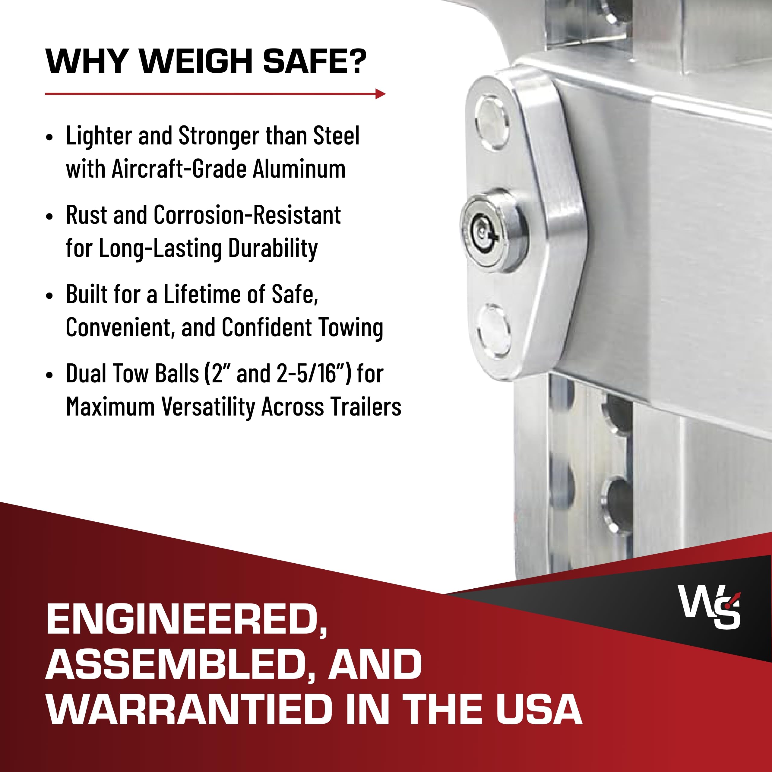 180-Degree Weigh Safe Trailer Hitch - Adjustable Trailer Hitch for Towing - Compatible with 3" Receivers - 6" Drop, Stainless Steel Tow Balls, 21,000 GTW, 2-Piece Lock Set