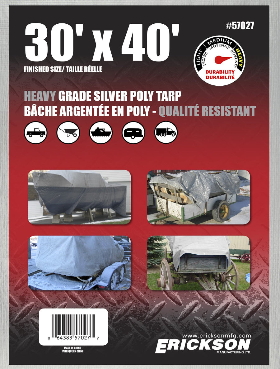 Heavy Grade Erickson 57027 Silver Poly Tarp, 30' x 40', 1 Pack