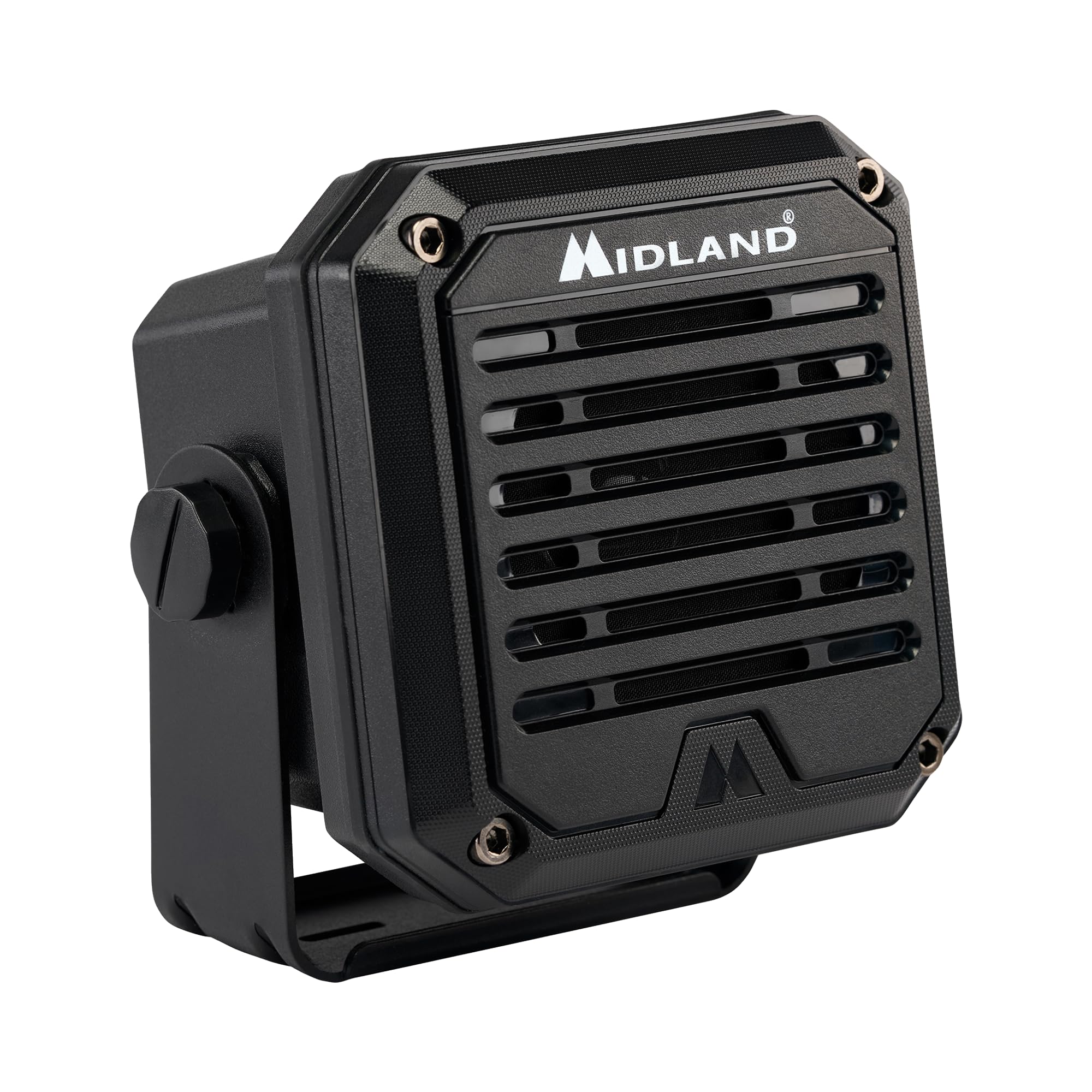 SPK200 Midland- Heavy-Duty 20W Amplified External Speaker - AI Noise Cancellation 180 Degrees Swivel Base for CB and MXT Radios 8-OHM Sound System 3.5mm Audio Plug - Waterproof Design