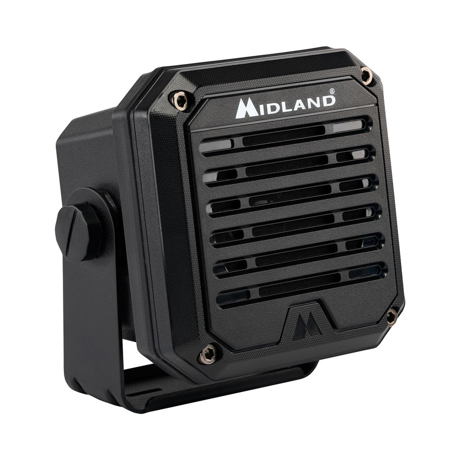 SPK200 Midland- Heavy-Duty 20W Amplified External Speaker - AI Noise Cancellation 180 Degrees Swivel Base for CB and MXT Radios 8-OHM Sound System 3.5mm Audio Plug - Waterproof Design