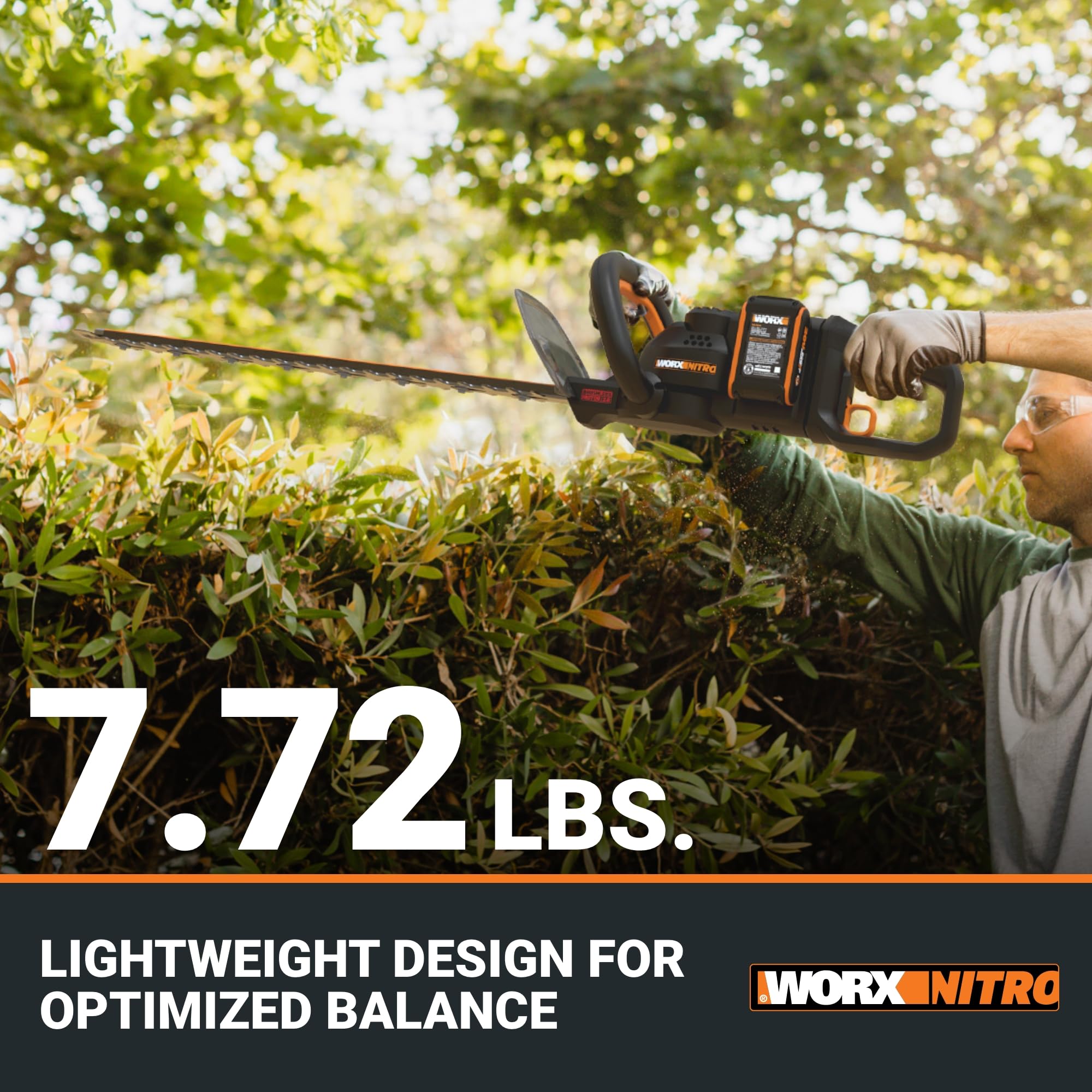WORX 24" Nitro Cordless Hedge Trimmer, Electric Hedge Trimmer with Dual-Action Blades & 3400 SPM, Brushless Bush Trimmer with 180° Rotating Handle, 2 Batteries & Charger Included, WG286