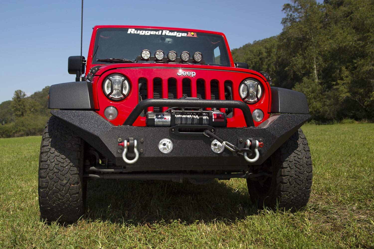 Spartan Rugged Ridge Bumper, Front | Full-Width w/High-Clearance Ends & Overrider, Steel, Textured Black | 11548.01 | Fits 2007-2018 Jeep Wrangler JK