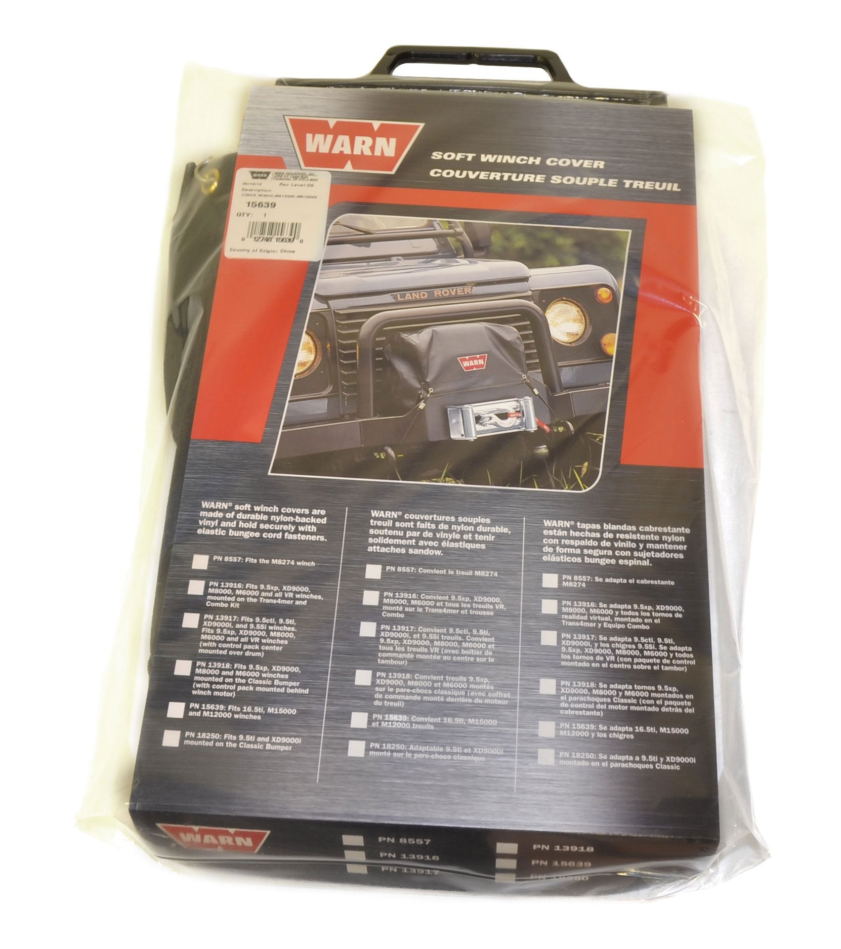 Soft WARN Winch Cover with Bungee Cord Fasteners for 16.5ti, M15000, and M12000 Winches, Black