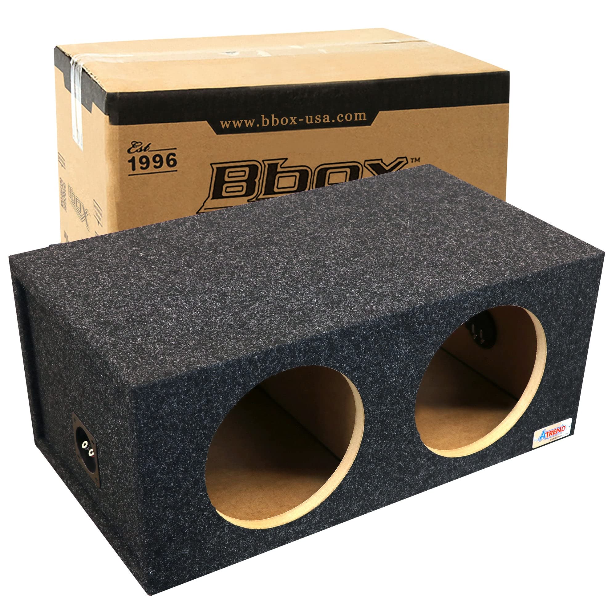 Atrend Dual Sealed 10 Inch Bbox Subwoofer Enclosure - SPL Tuned Car Subwoofer Boxes & Enclosures - Premium Subwoofer Box Improves Audio Quality, Sound & Bass - Nickel Finish Subwoofer Terminals - Black