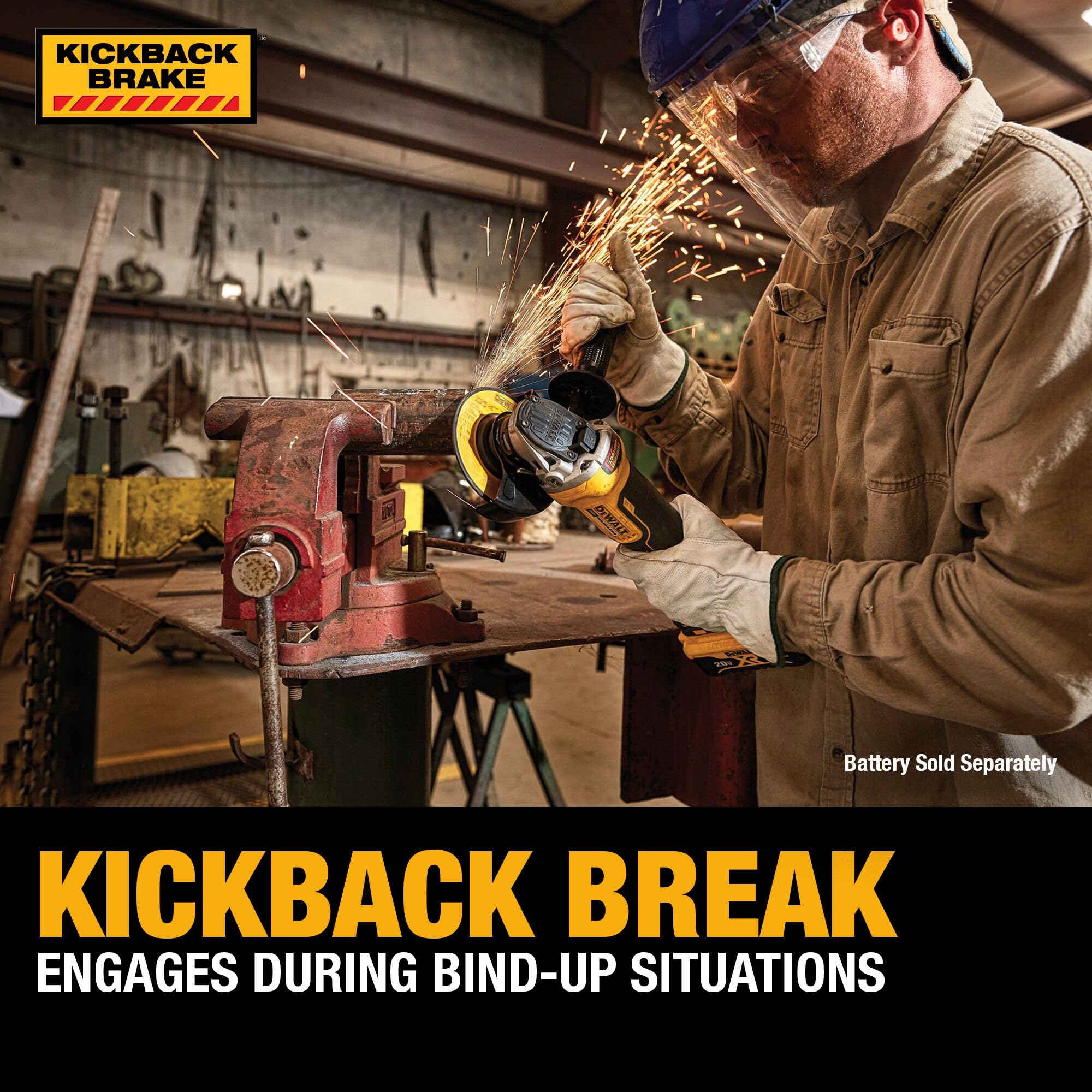 Angle Grinder DEWALT 20V MAX* Tool Cordless Brushless, 4 1/2 Inch, with Paddle Switch and Kickback Brake, Tool Only (DCG413B)