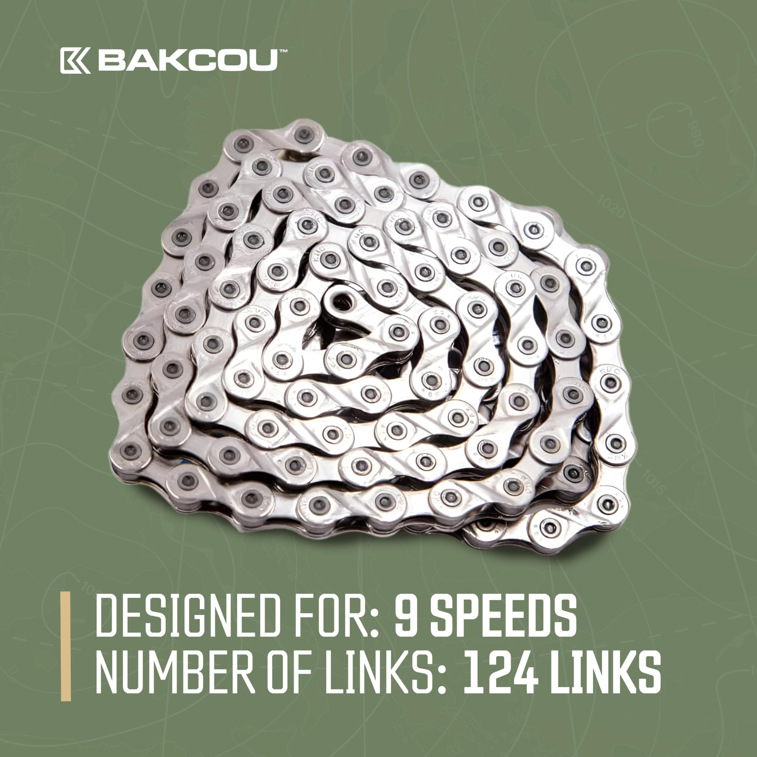 Heavy Duty Bakcou 9-Speed Ebike Chain - Ultra Durable X9 Chain for Electric Bikes, Fits Flatlander, Kodiak, Mule, Storm, Scout Models - 124 Link