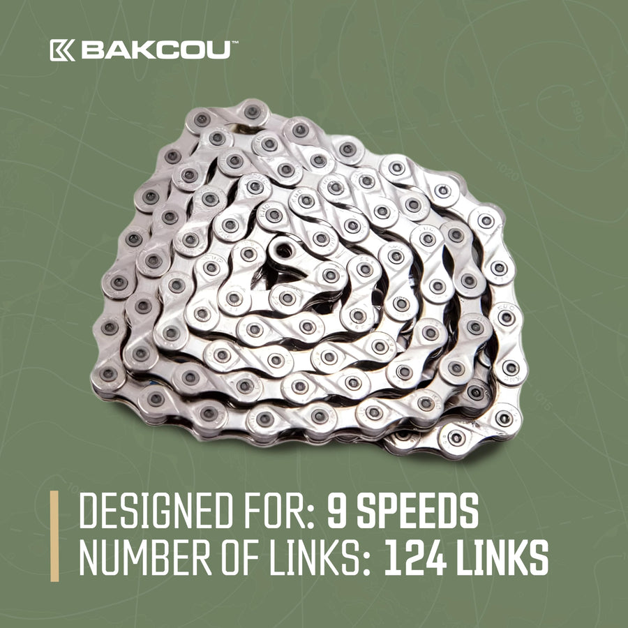 Heavy Duty Bakcou 9-Speed Ebike Chain - Ultra Durable X9 Chain for Electric Bikes, Fits Flatlander, Kodiak, Mule, Storm, Scout Models - 124 Link