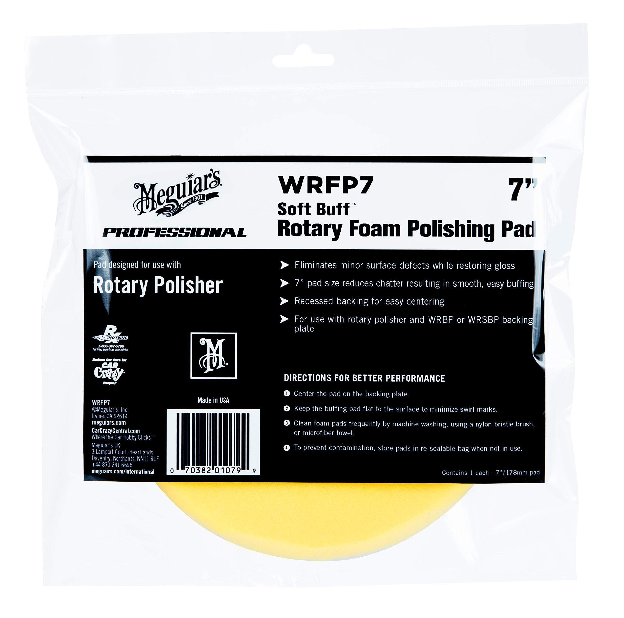 7" Meguiar's Soft Buff Rotary Foam Polishing Pad WRFP7 - Professional Polisher for Removing Light Paint Defects and Maximizing Gloss - Foam Polishing Pad for Use with a Rotary Buffer, 1 Count