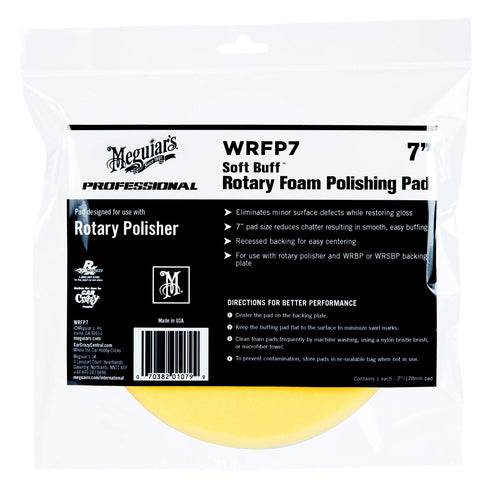 7" Meguiar's Soft Buff Rotary Foam Polishing Pad WRFP7 - Professional Polisher for Removing Light Paint Defects and Maximizing Gloss - Foam Polishing Pad for Use with a Rotary Buffer, 1 Count