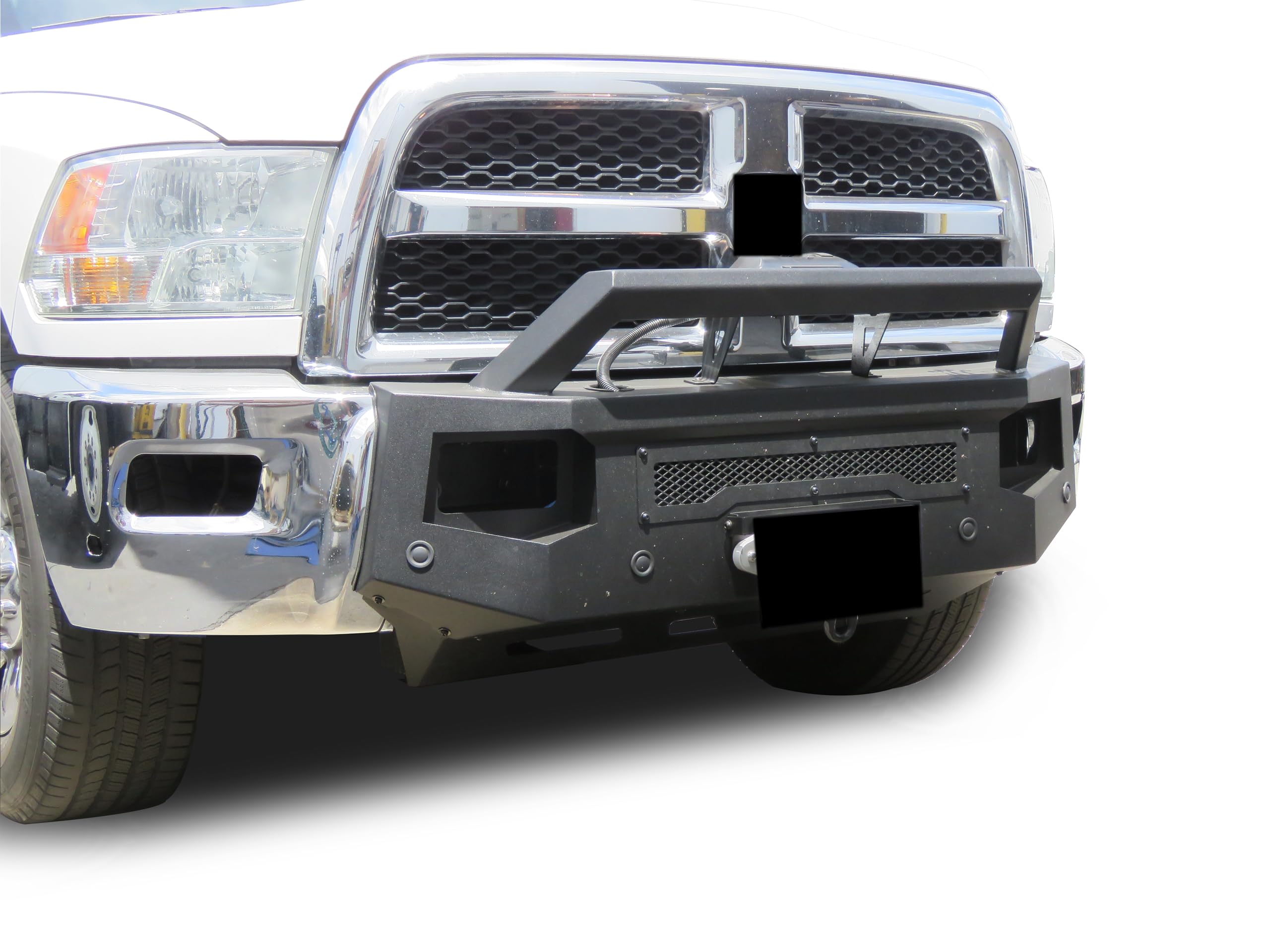 Heavy Duty Black Horse Armour III Front Winch Bumper Textured Black Compatible with 2013-2018 Ram 2500|2013-2018 Ram 3500-AR3HD31NL