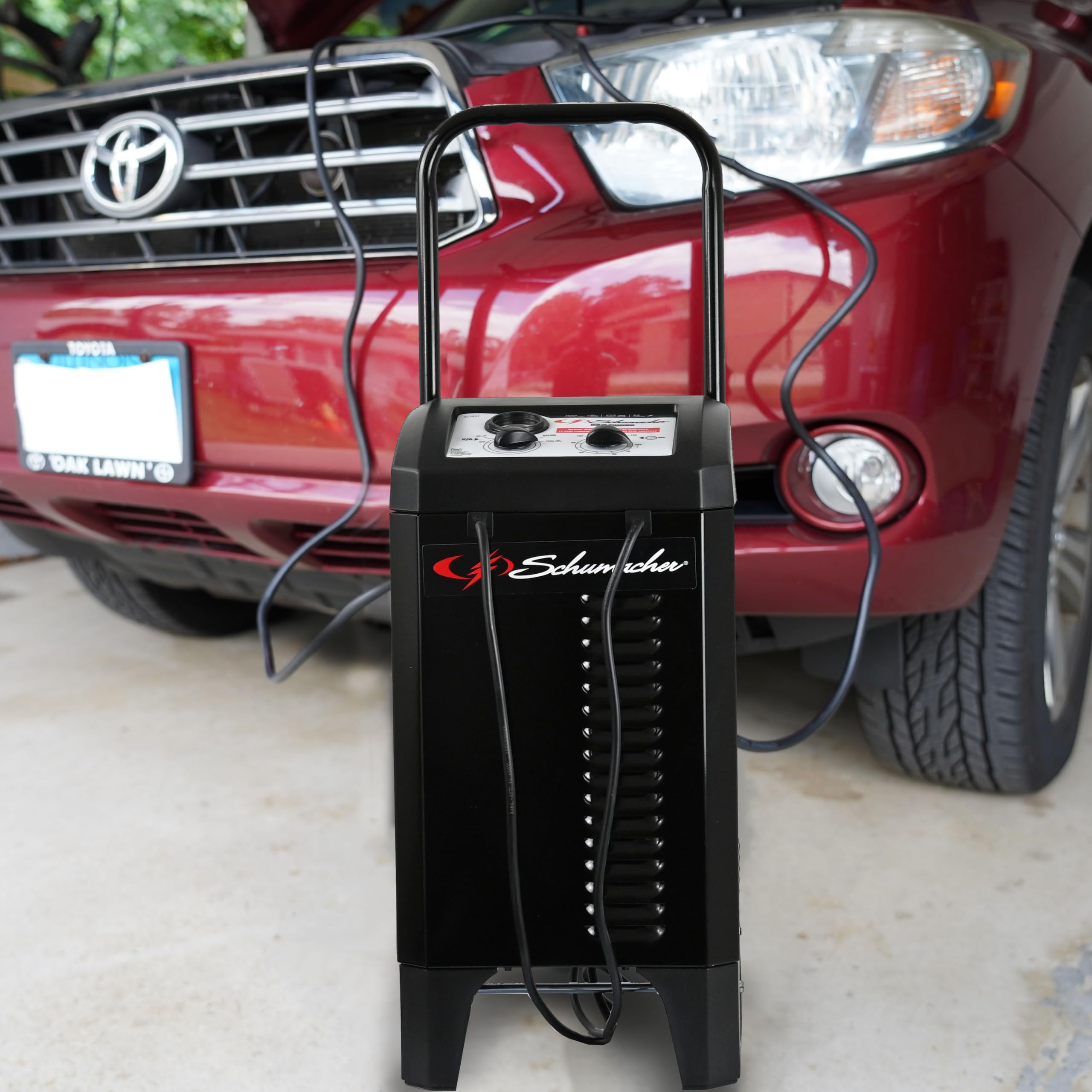 Schumacher Electric 6A Wheeled Manual Car Battery Charger and 150A Engine Starter, 2-in-1 Solution, 25A Boost, for 12V Power Sport, Automotive, and Marine Batteries, SC1437