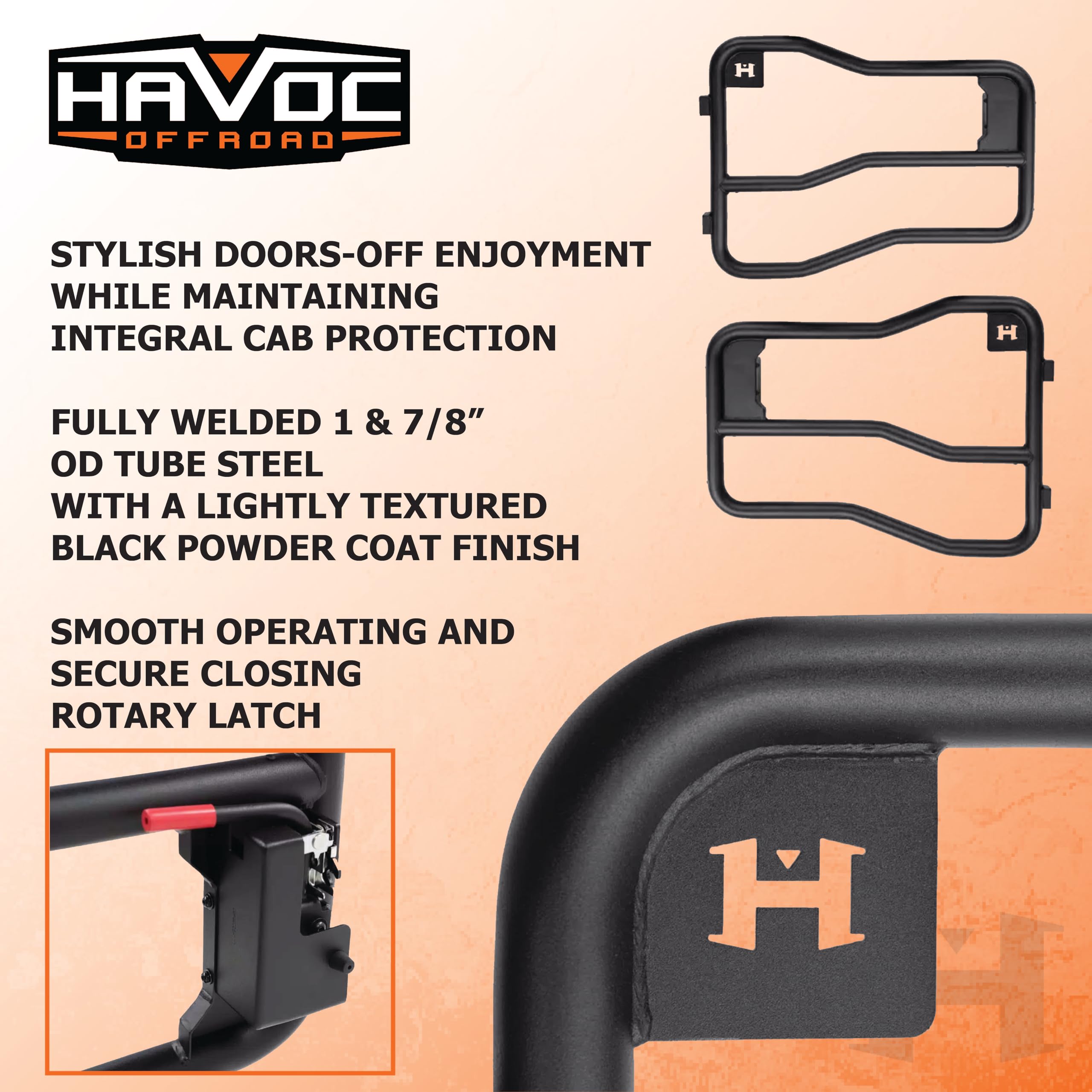 Front Tube Doors HAVOC OFFROAD for Ford Bronco | Steel, Black, No Drill, Pair | HFB-10-002 | 2021-2025 Ford Bronco, 4-Door