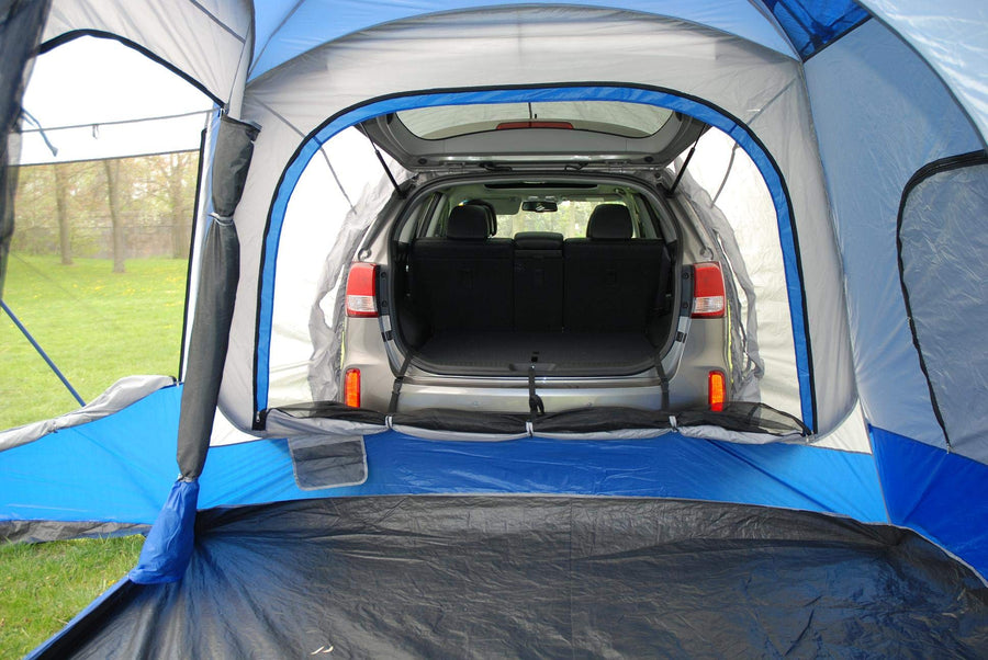 Sportz Napier SUV Tent with Screen Room | 10'x10' Vehicle Camping Tent with 7'x6' Screen Room and Awning | Fits All CUVs, SUVs, Minivans | Sleeps 6 Adults | Blue/Gray | Model 84000