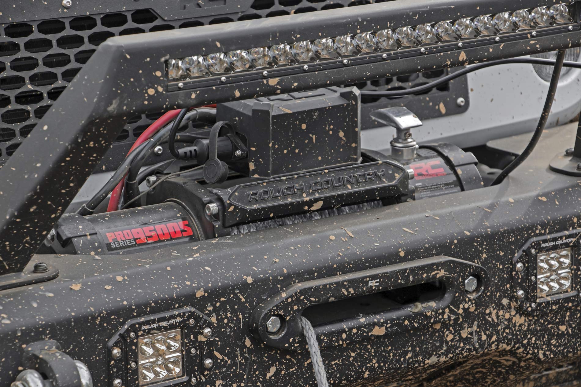 PRO Series Rough Country 9,500LB Winch with Synthetic Rope - 12V Waterproof 5.5HP Electric Winch for Jeeps, Trucks, Off Road Recovery Winch with Remote