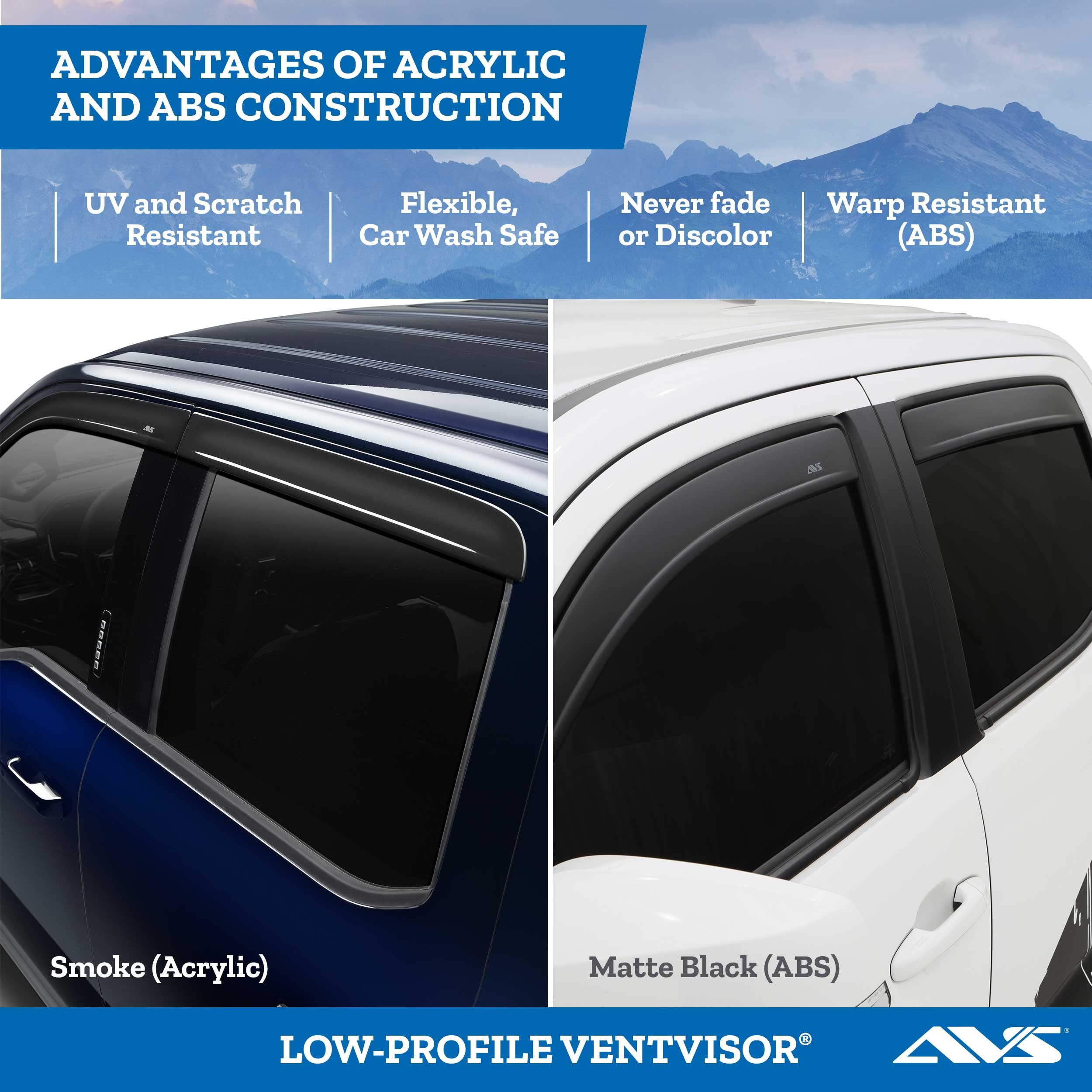 Low Profile Auto Ventshade [AVS] Rain Guards for 2022-2025 Rivian R1T | Window Vent Visors, 4 pcs. - Dark Smoke | 894108